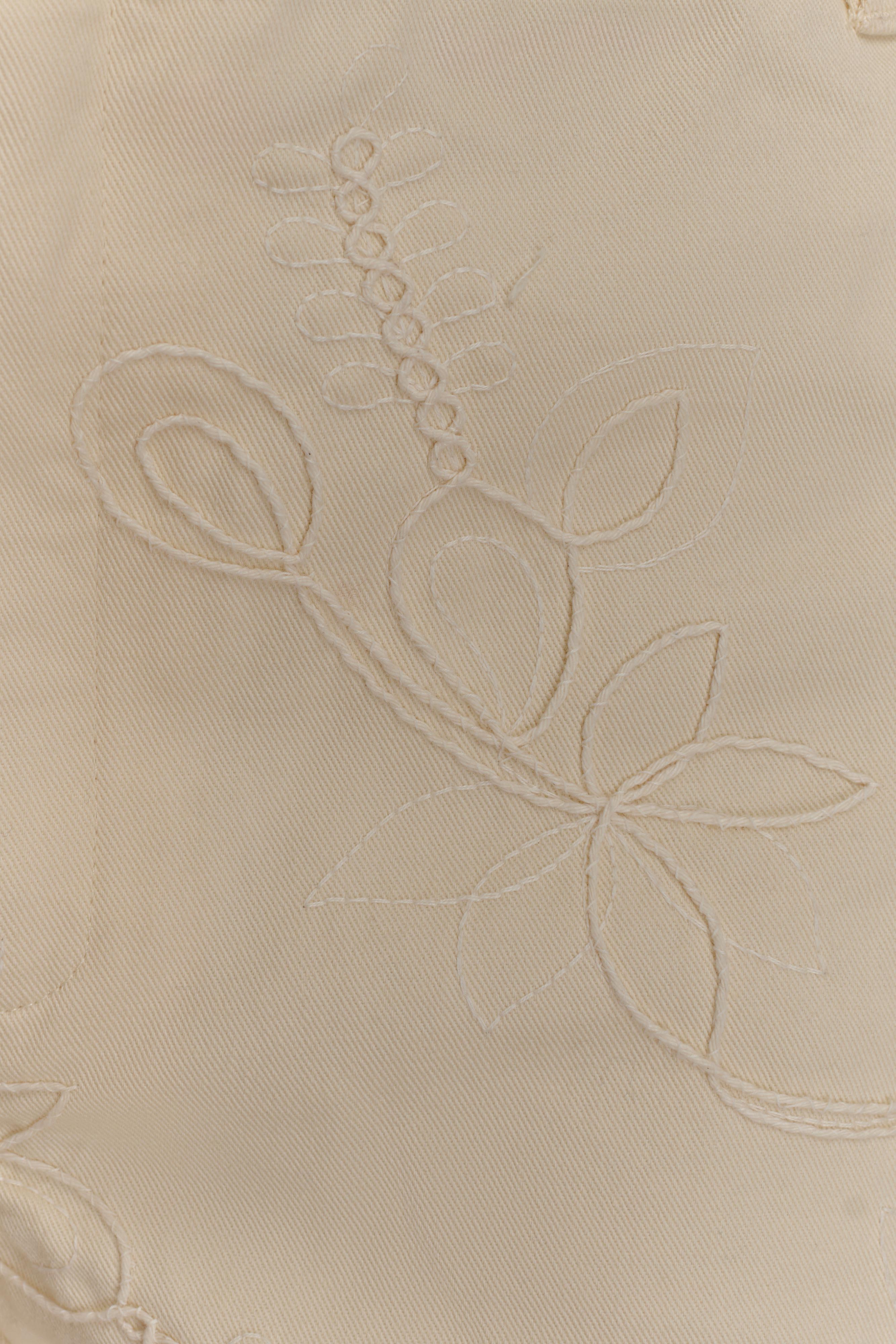 Ebony Embroidered Denim Corset - Cream - Image 6