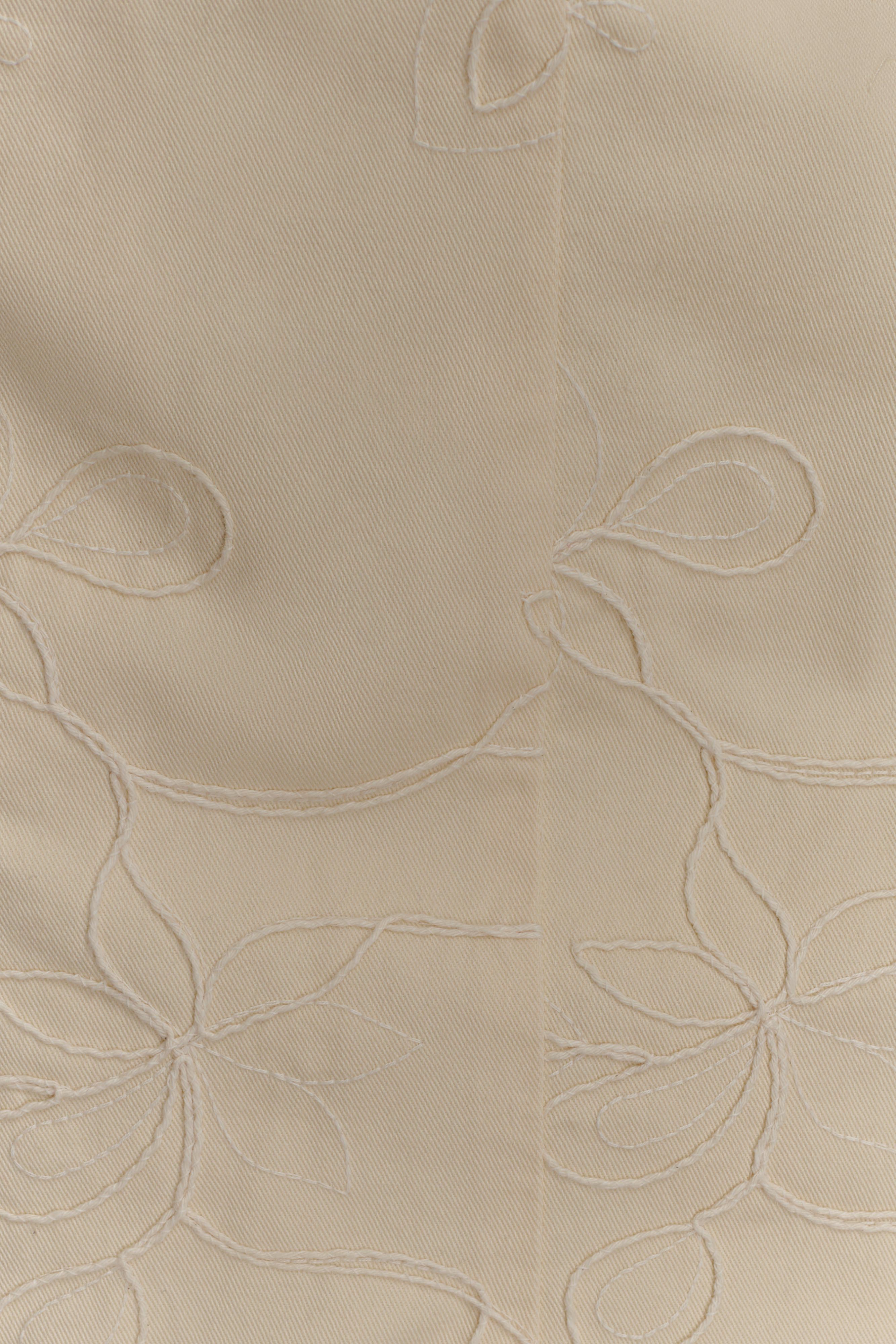 Ebony Embroidered Denim Mini Dress - Cream - Image 5