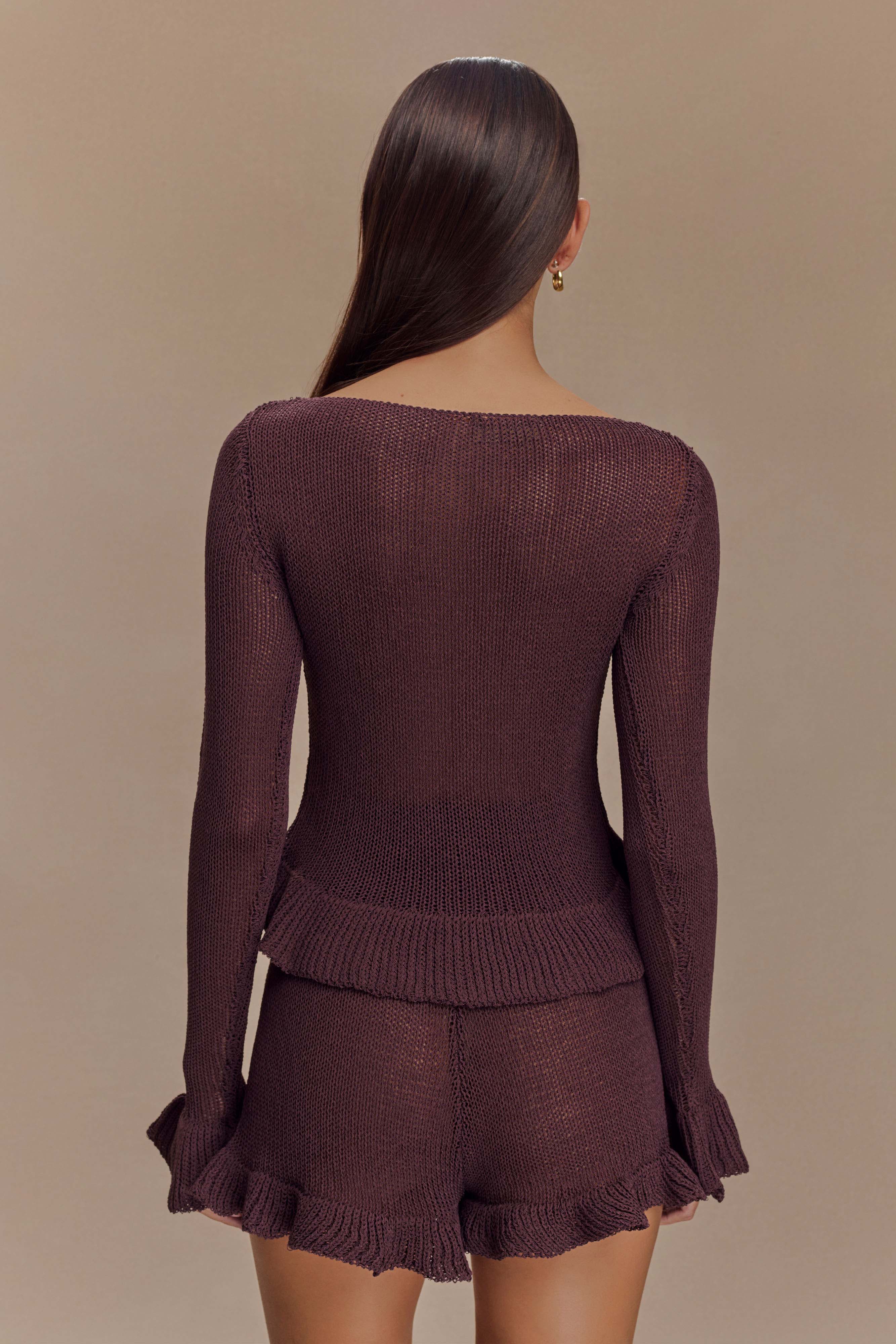 Eleanor Knit Frill Cardigan - Chocolate - Image 2