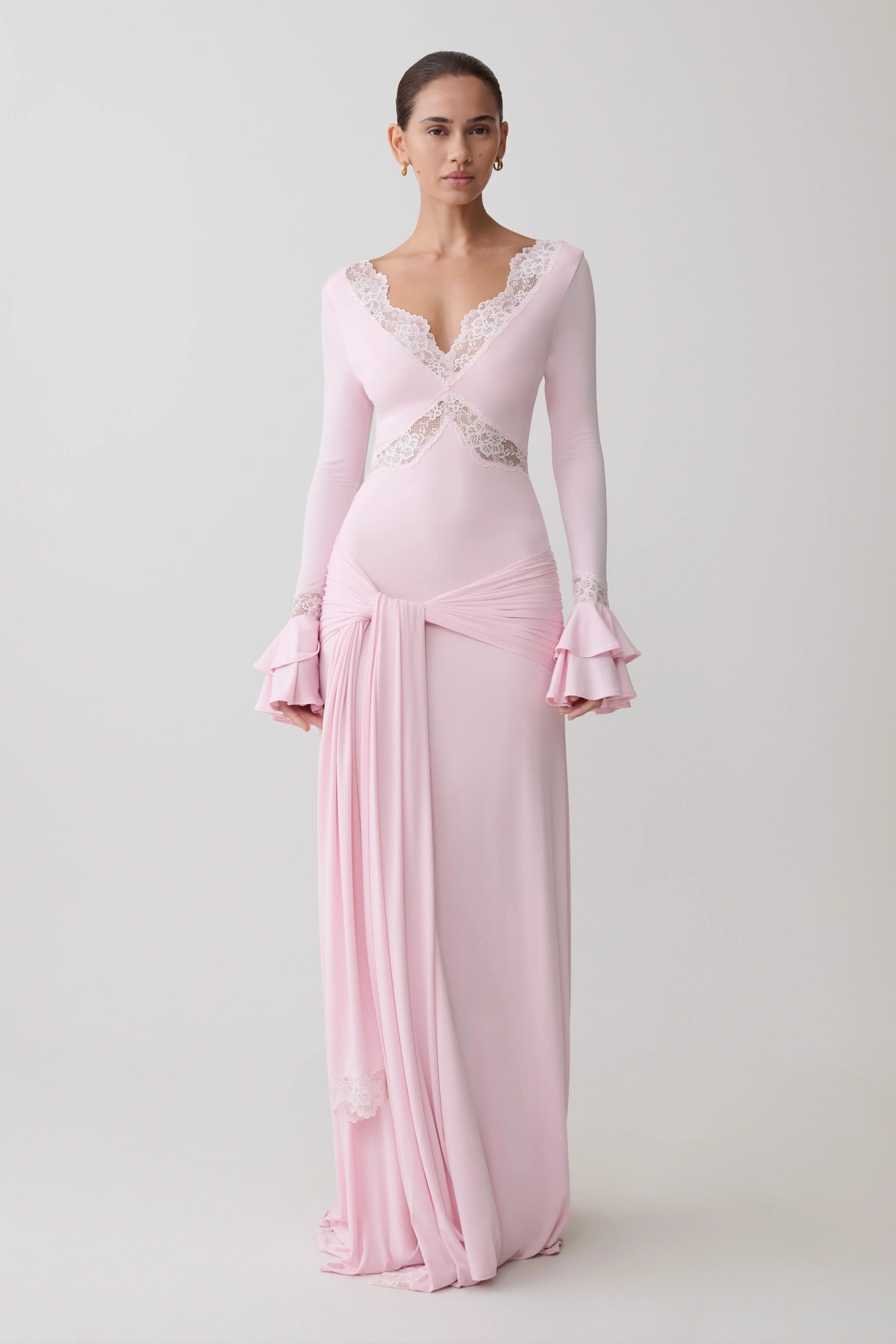 Electra Slinky Lace Maxi Dress - Ballet Pink - Image 4
