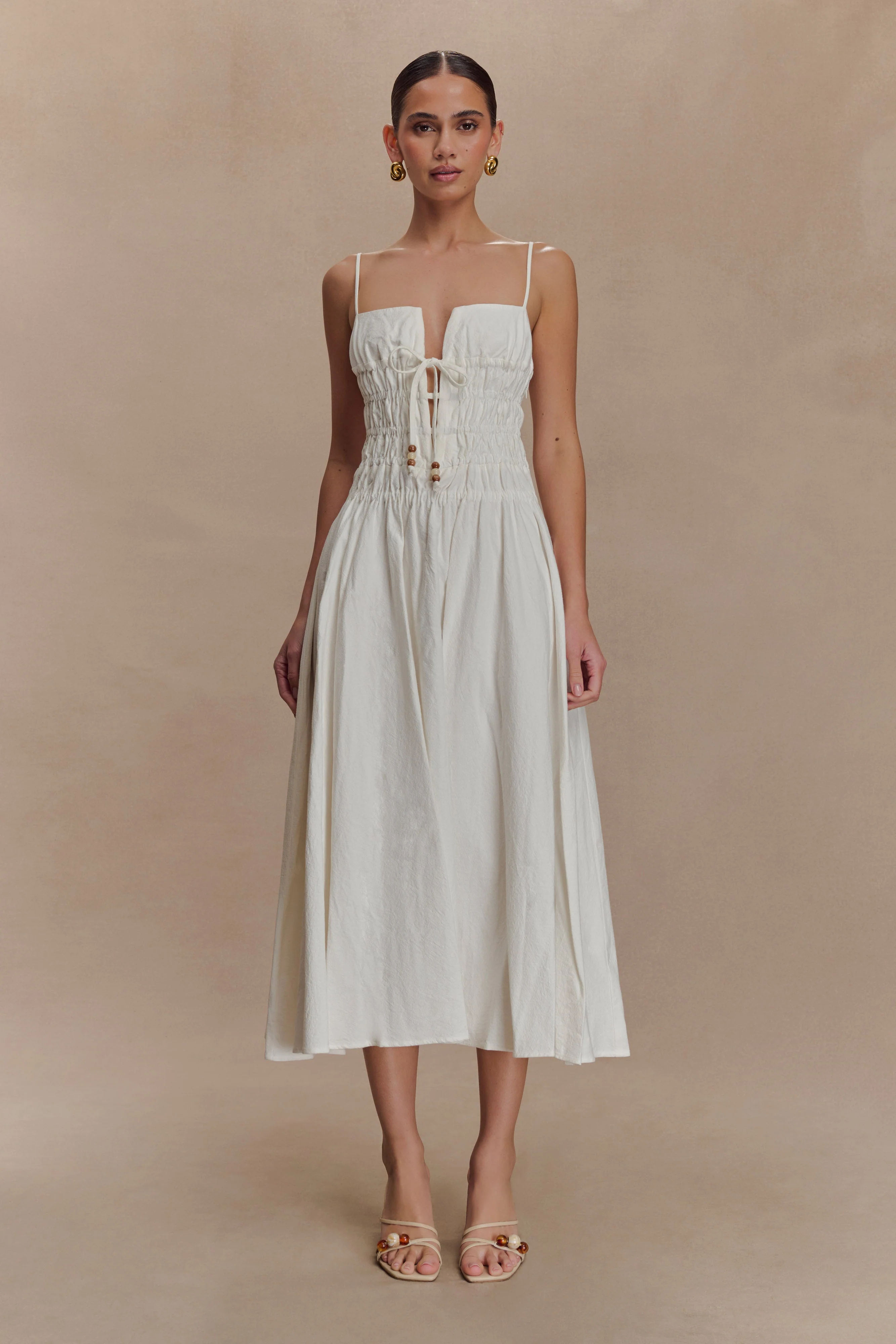 Elias Shirred Cotton Midi Dress - White - Image 2