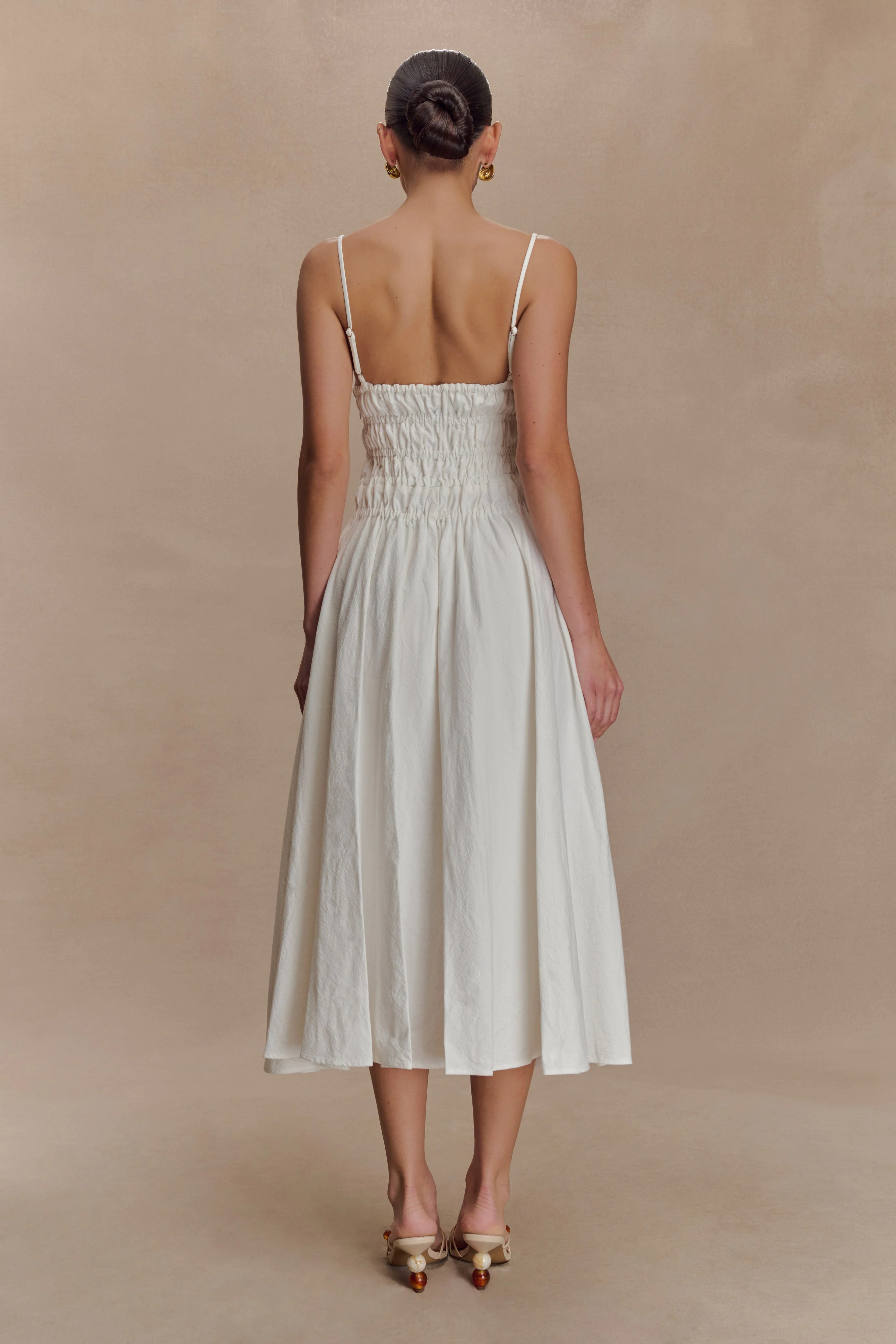 Elias Shirred Cotton Midi Dress - White - Image 3