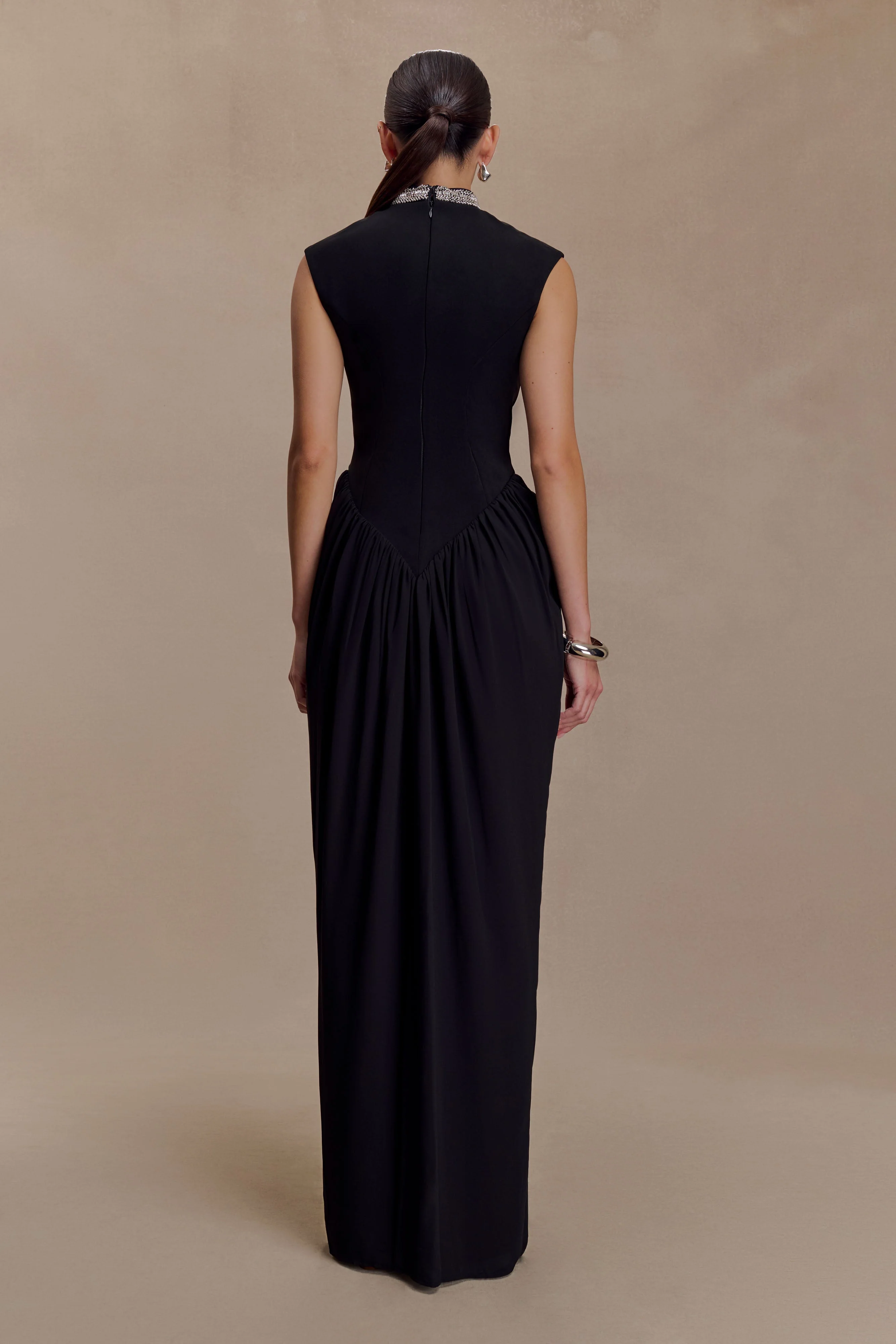 Elisa Diamante Neck Maxi Dress - Black - Image 5