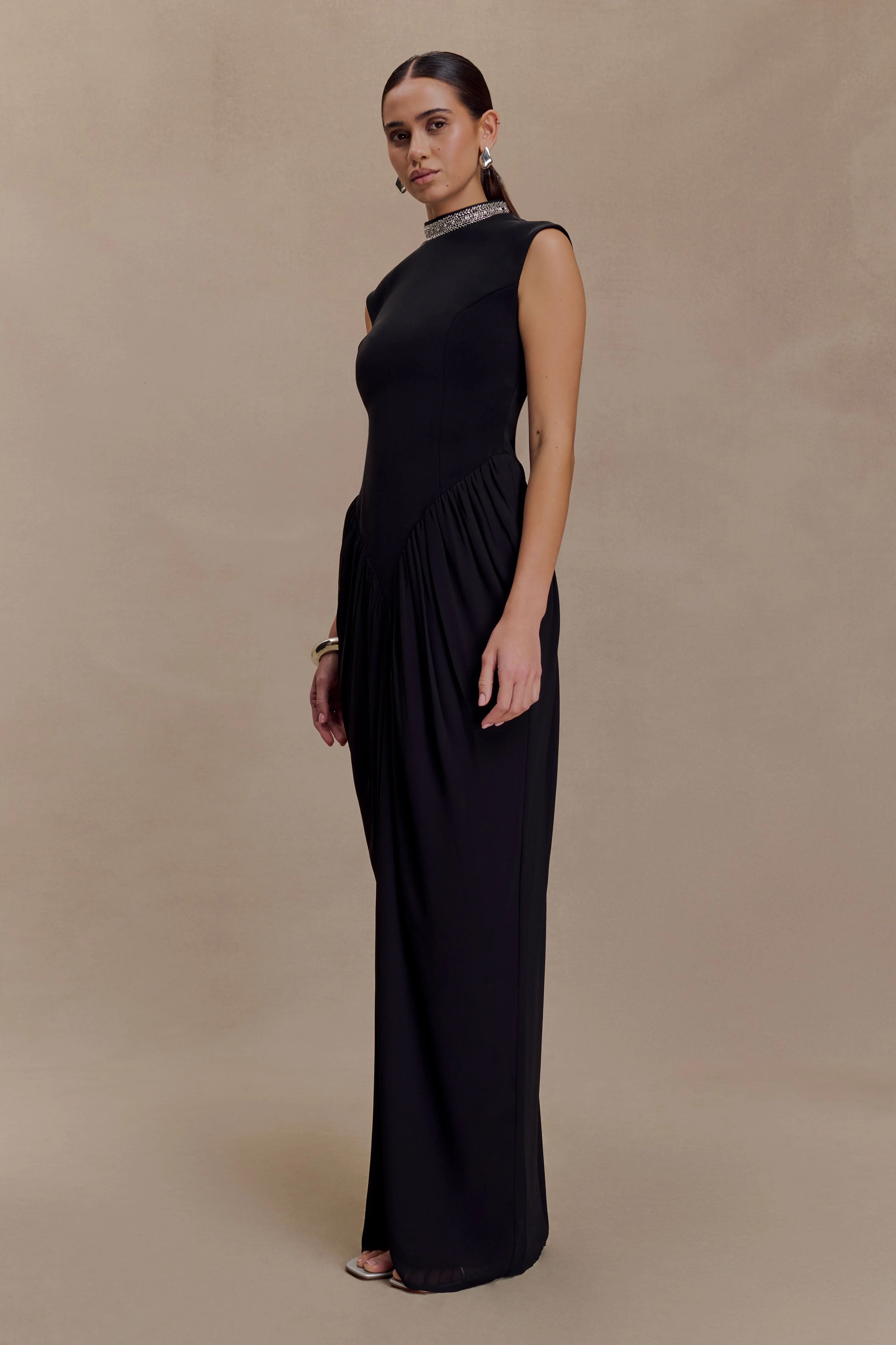 Elisa Diamante Neck Maxi Dress - Black - Image 7