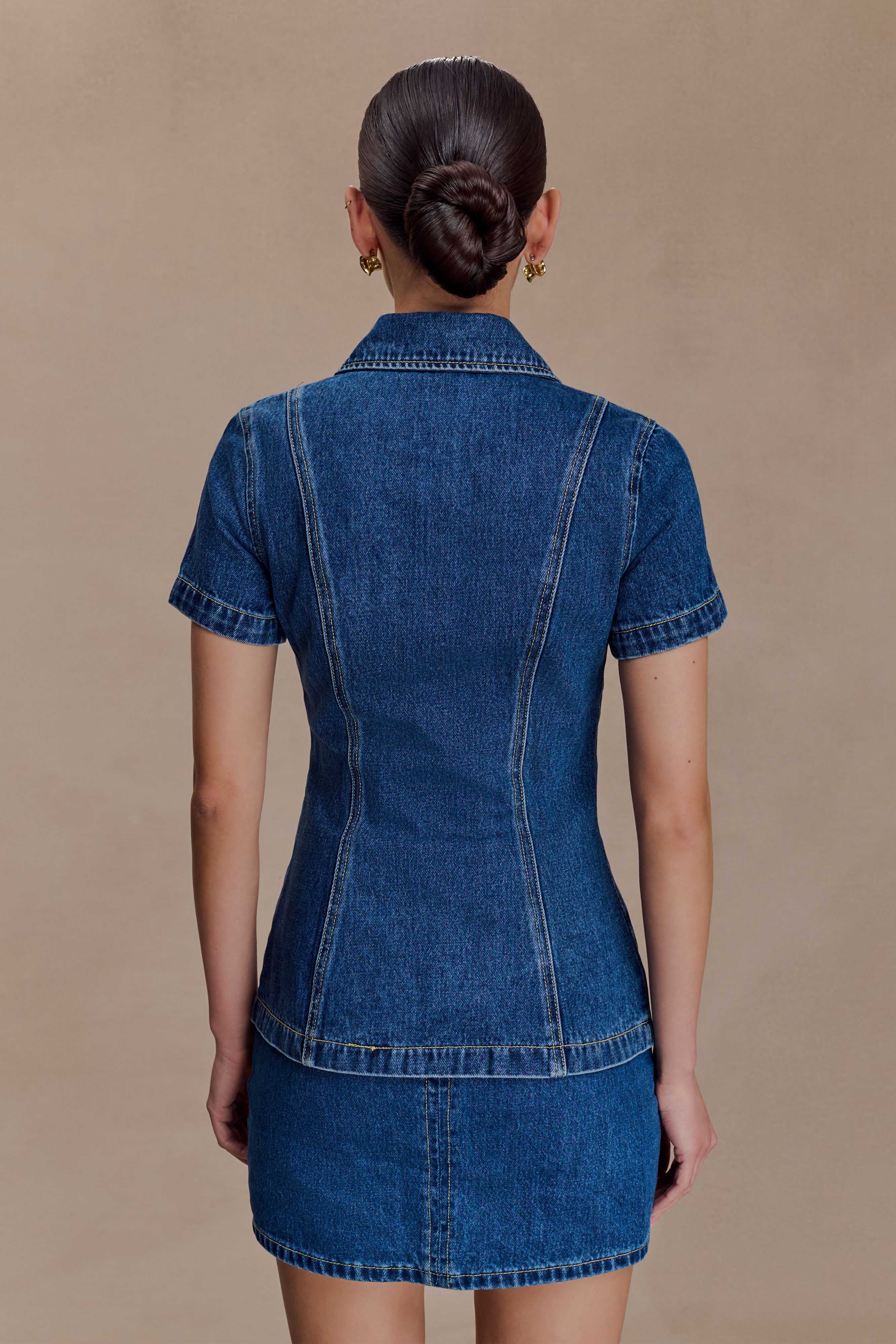Ellie Denim Short Sleeve Top - Dark Blue - Image 2