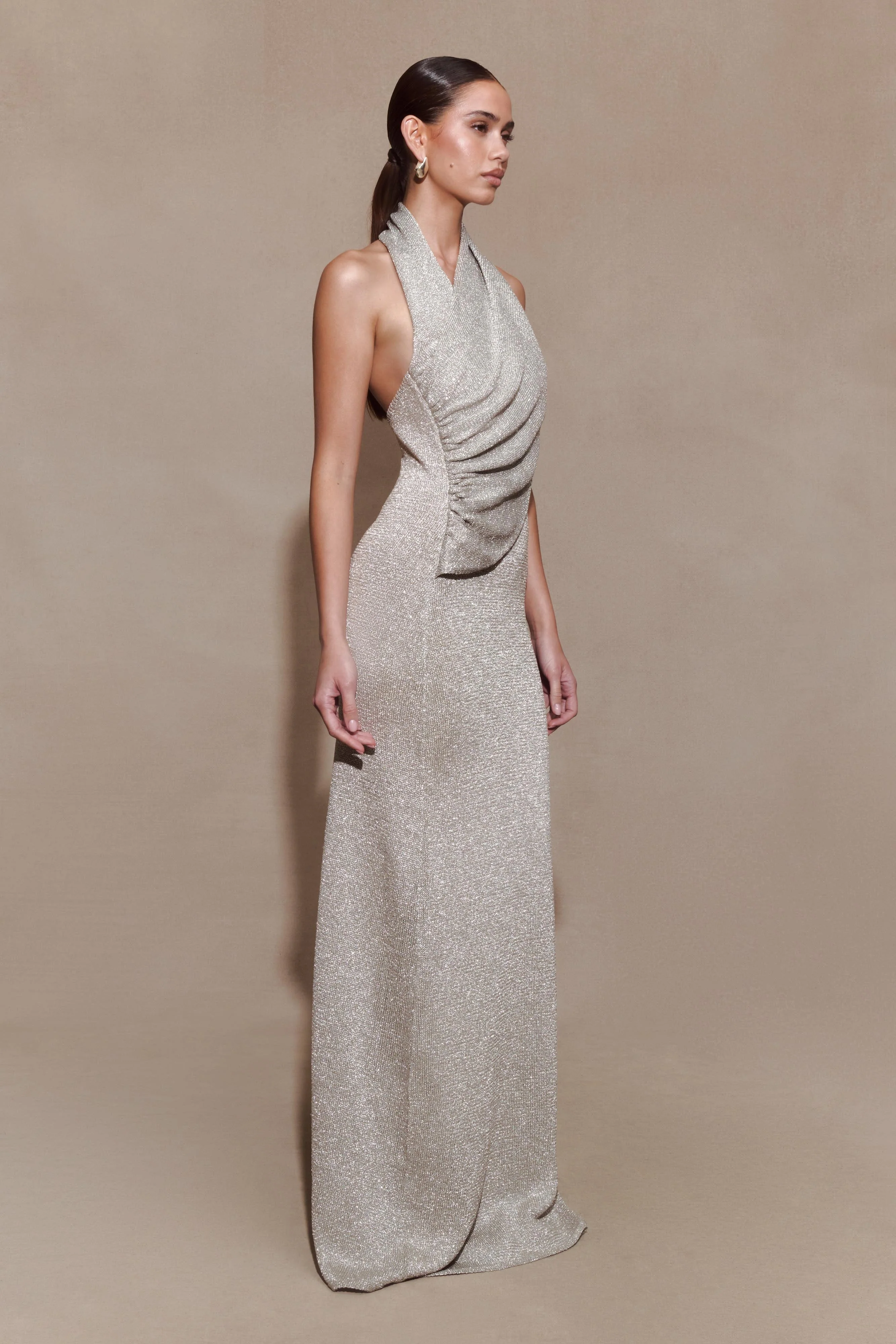 Elma Lurex Knit Halter Maxi Dress - Silver - Image 6