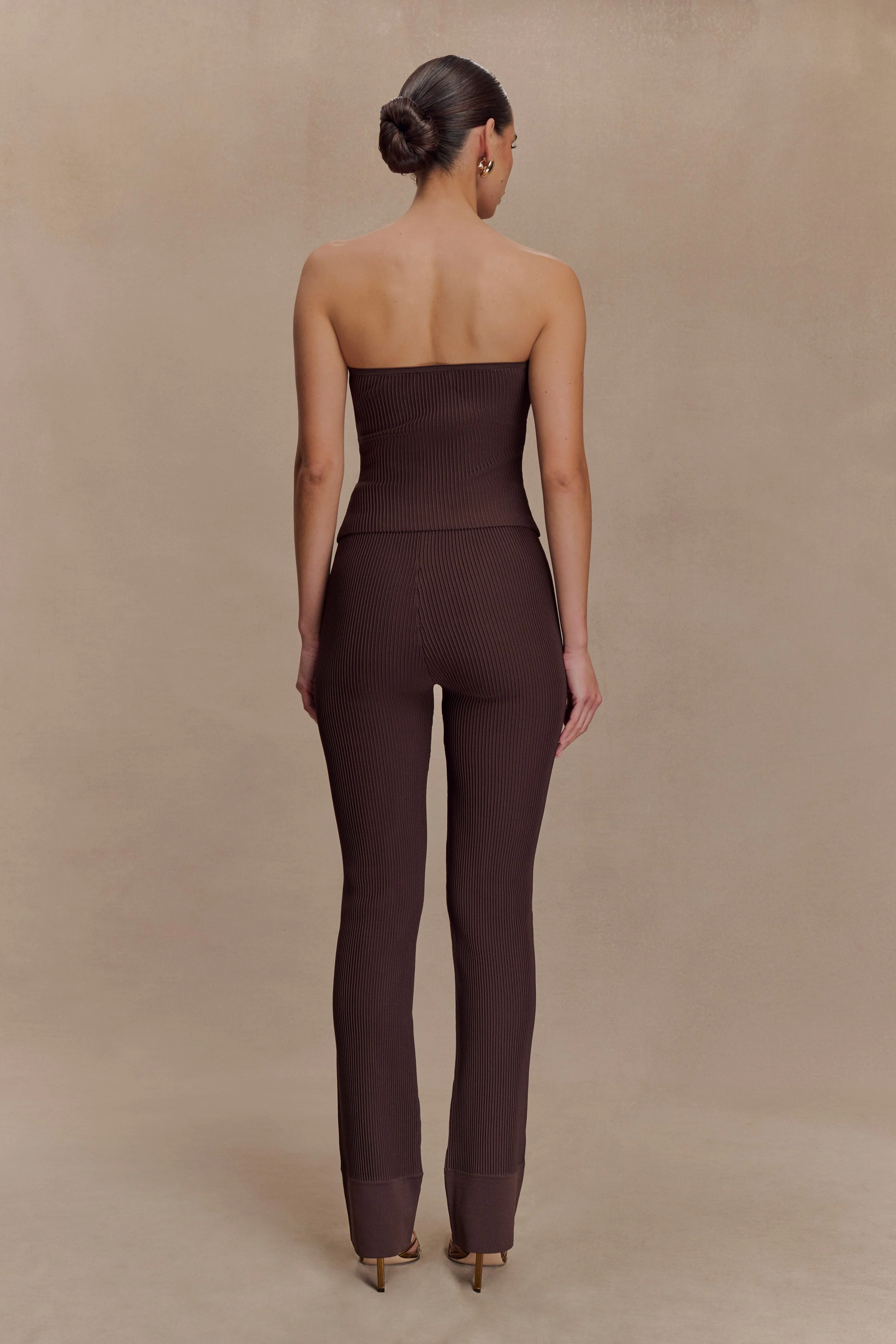 Elodie Ribbed Knit Pants - Chocolate - Image 2