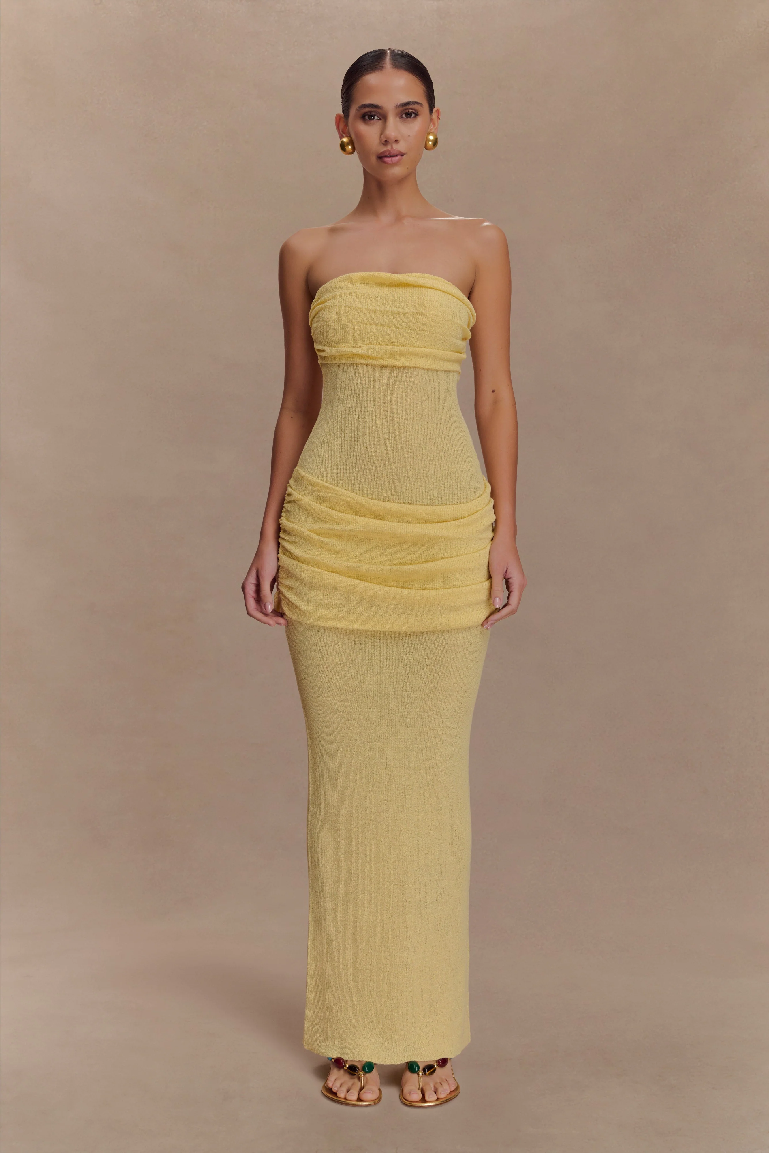 Elora Strapless Knit Maxi Dress - Lemon - Image 2