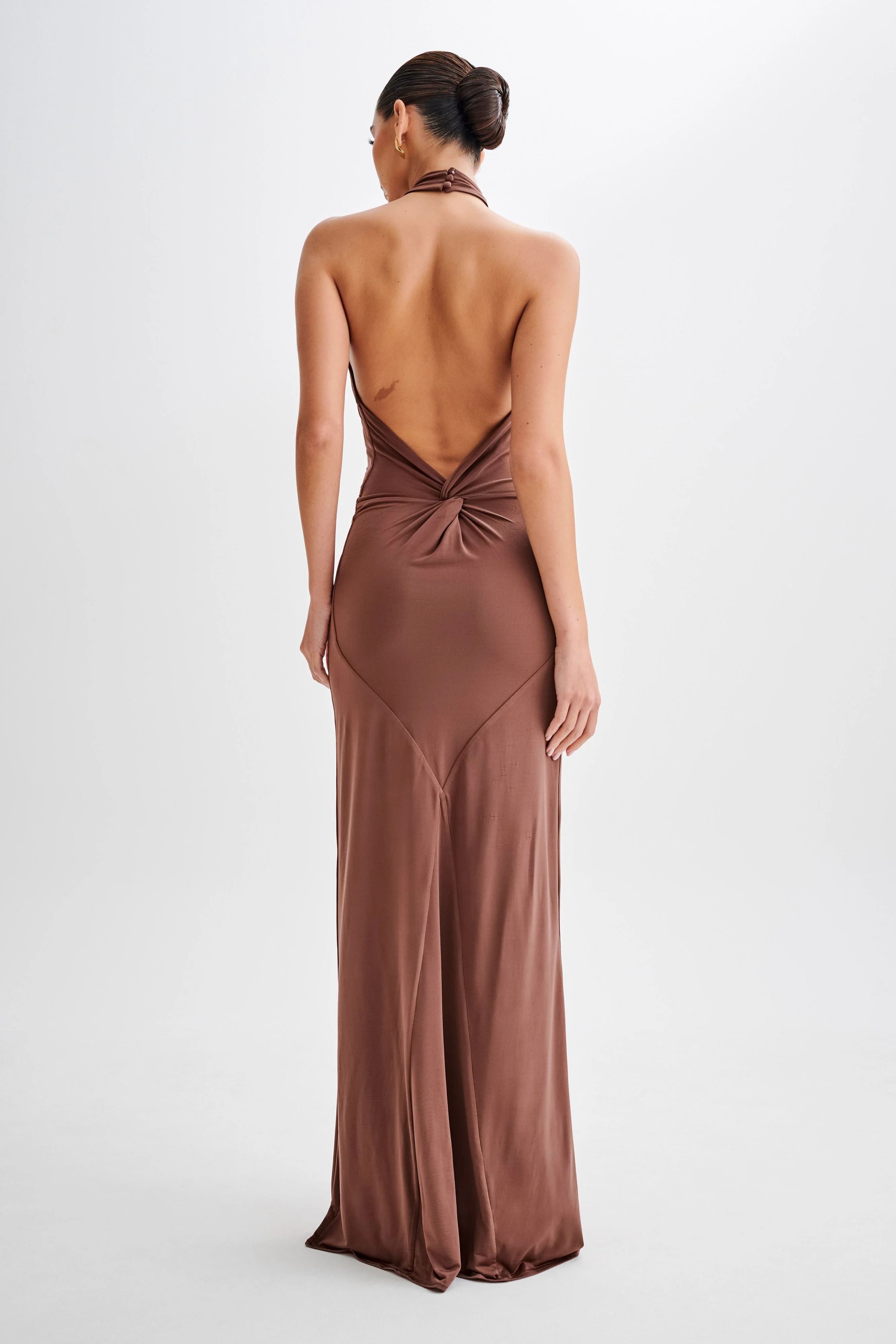 Elyna Slinky Halter Maxi Dress - Chocolate - Image 2