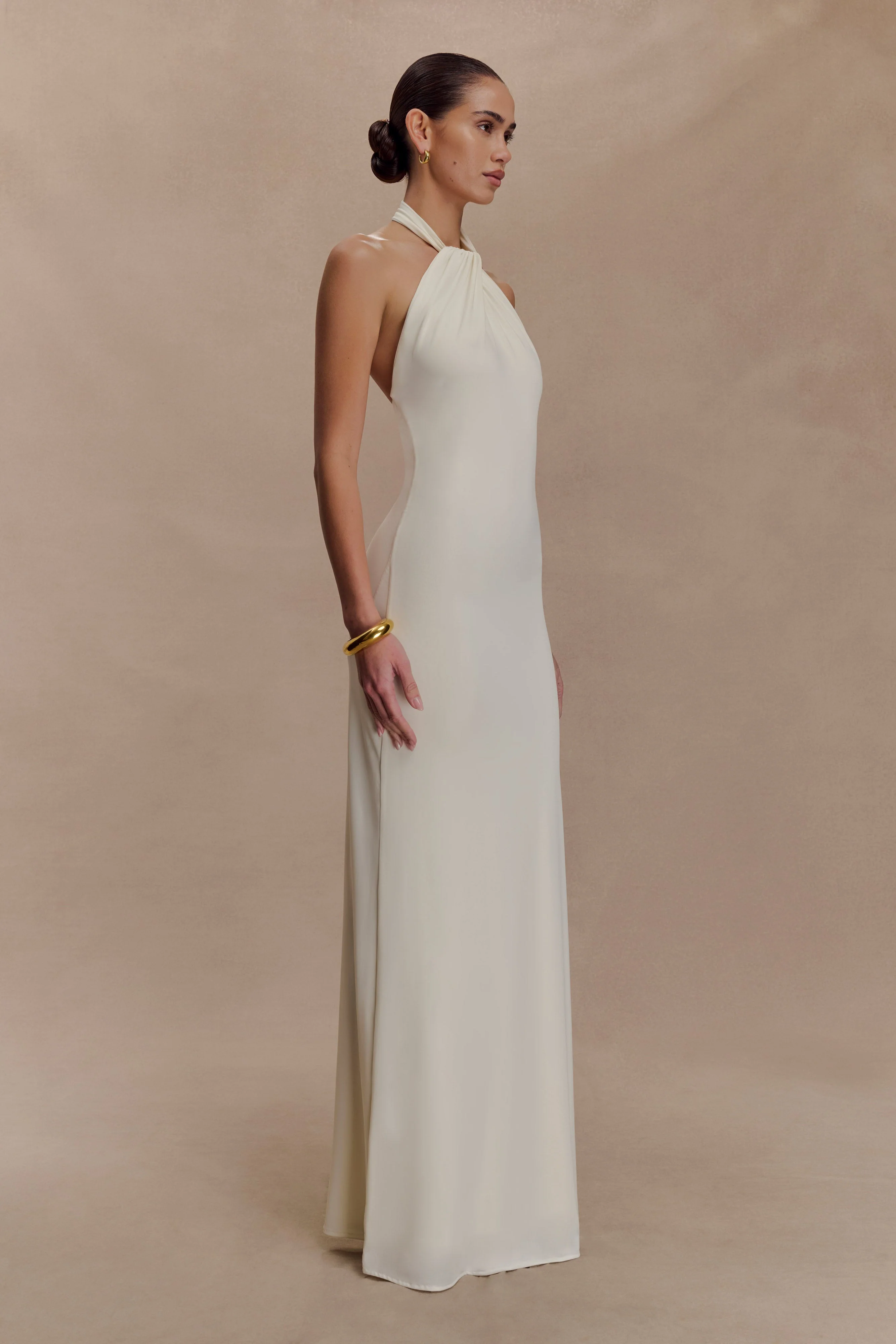 Elyna Slinky Halter Maxi Dress - Ivory - Image 4