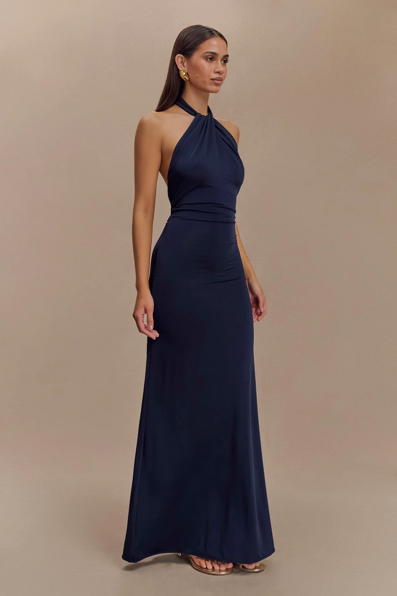 Elyna Slinky Halter Maxi Dress - Navy - Image 3