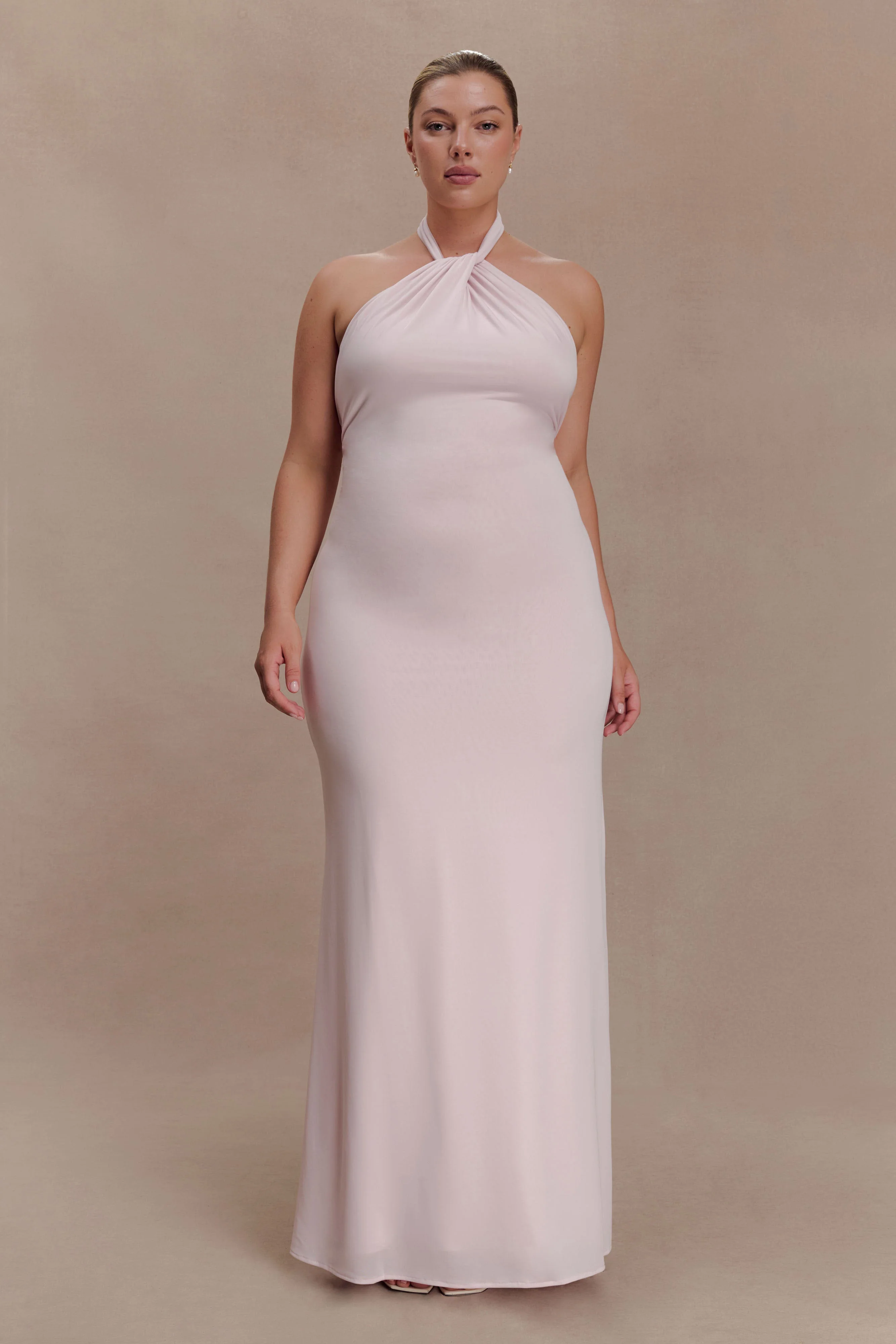 Elyna Slinky Halter Maxi Dress - Pale Pink - Image 5