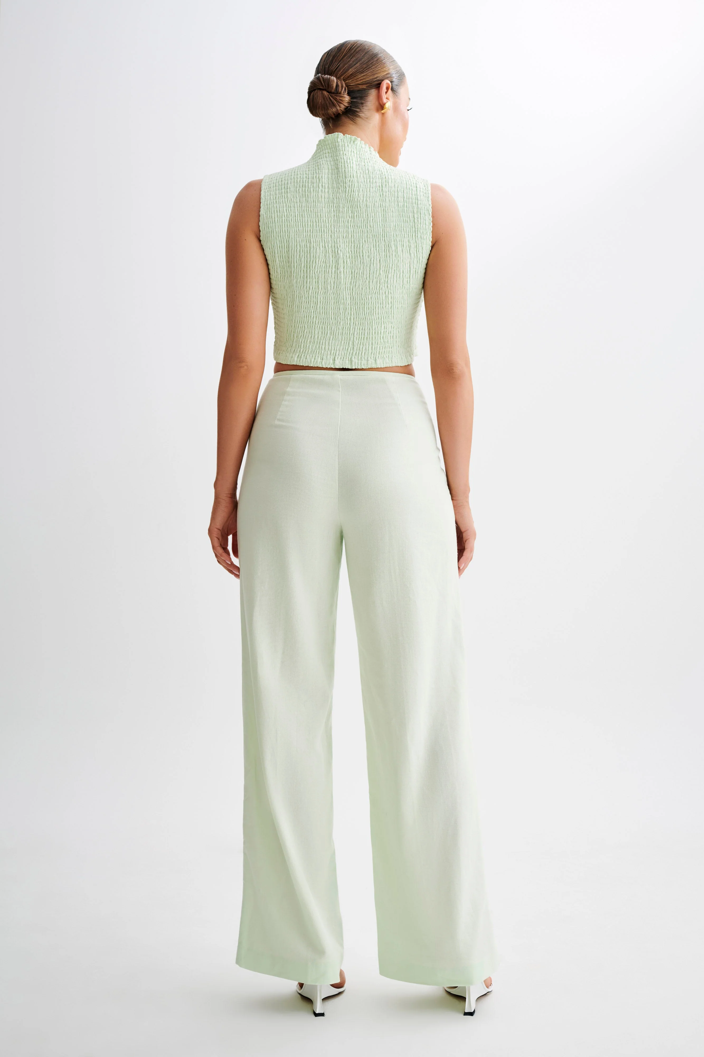 Emanuelle Sleeveless Linen Shirring Top - Mint - Image 5