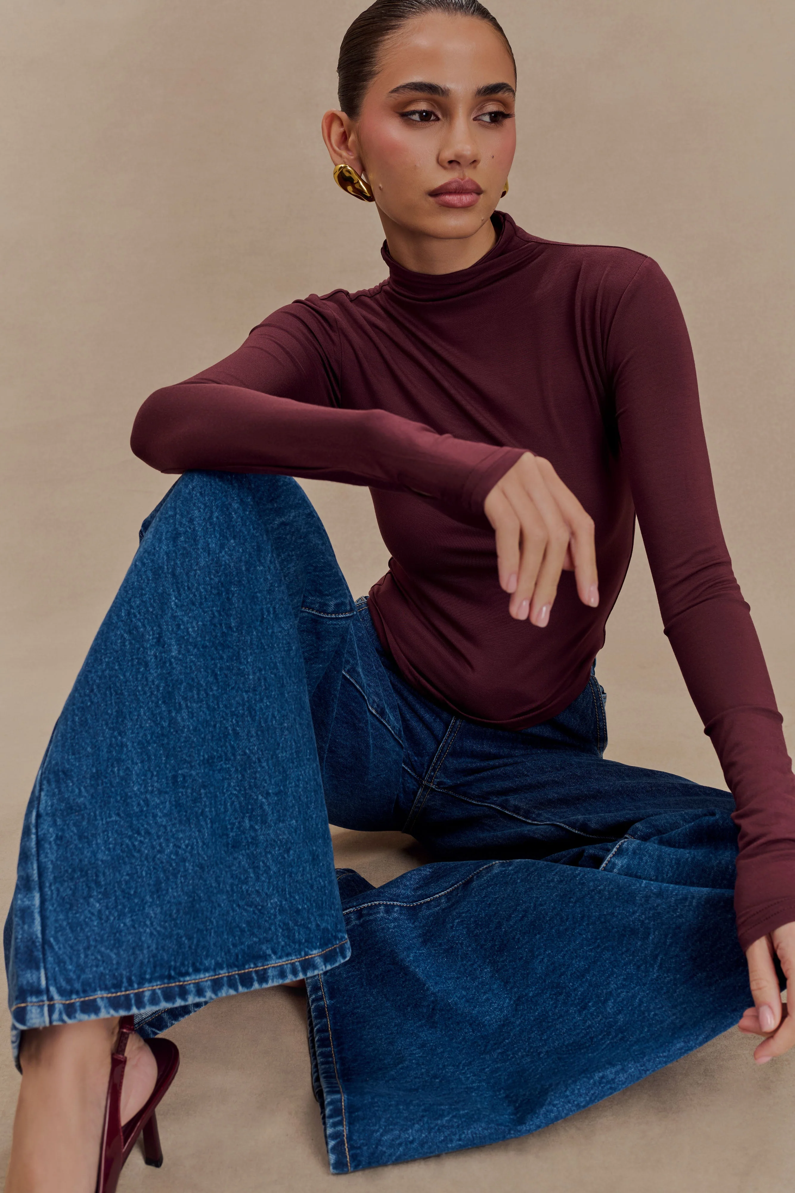 Ember Modal Long Sleeve High Neck Top - Mahogany - Image 6
