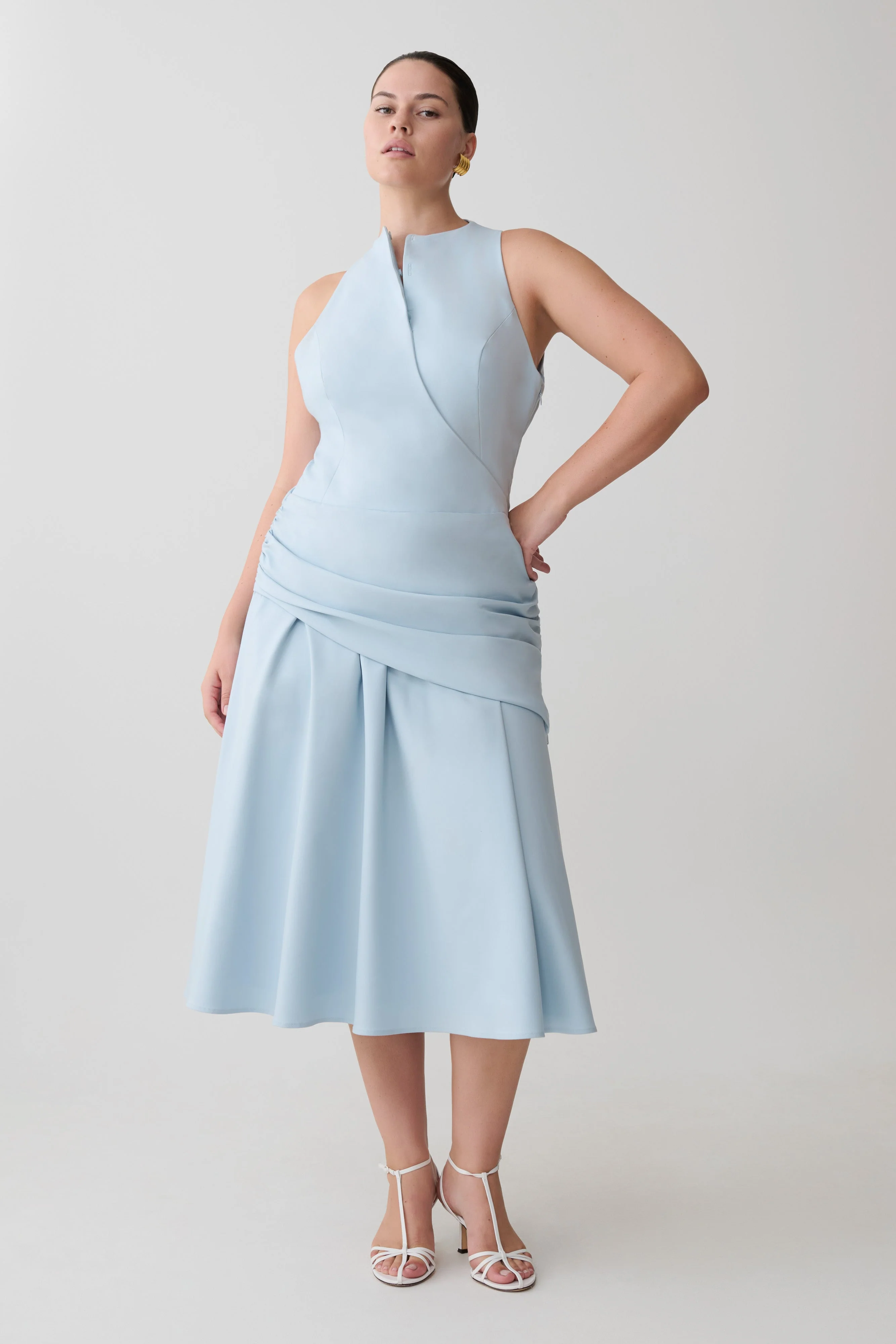 Emily Wrapped Waist Midi Dress - Sky Blue - Image 5