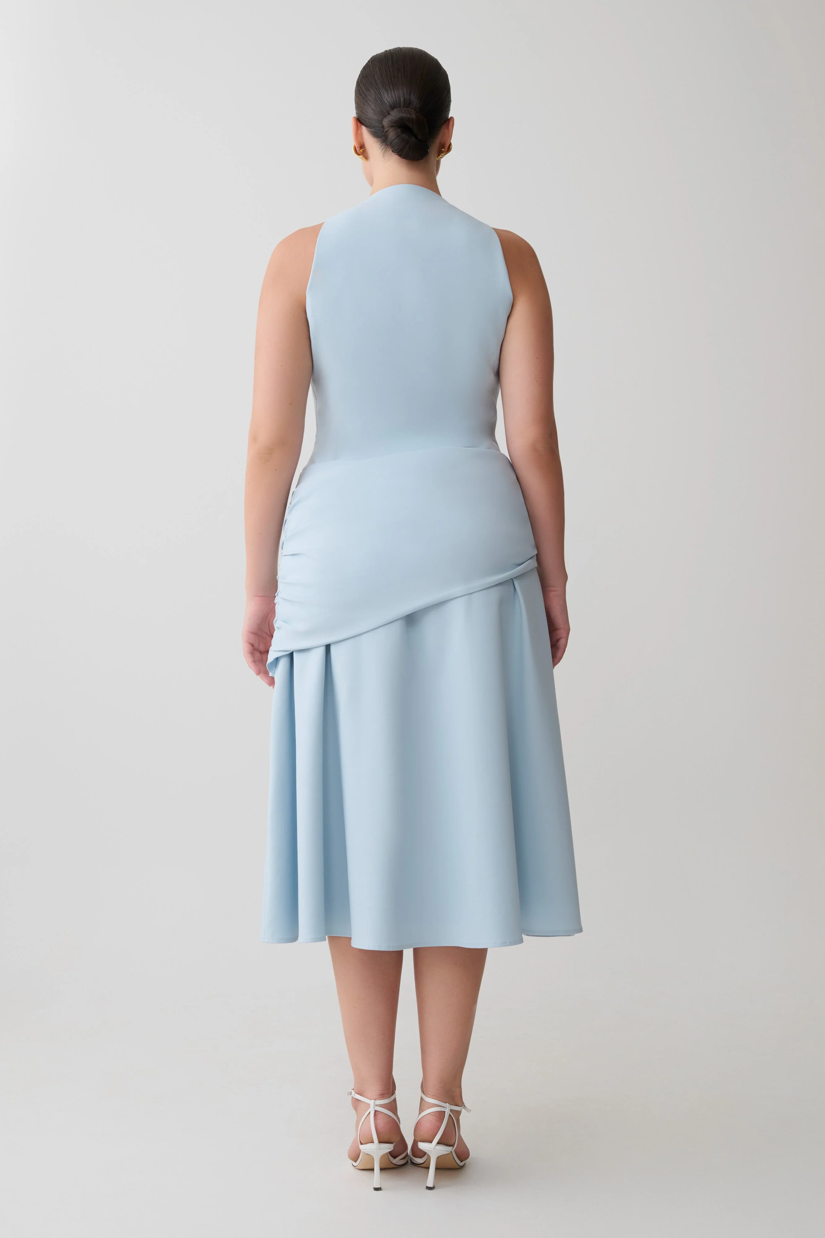 Emily Wrapped Waist Midi Dress - Sky Blue - Image 6