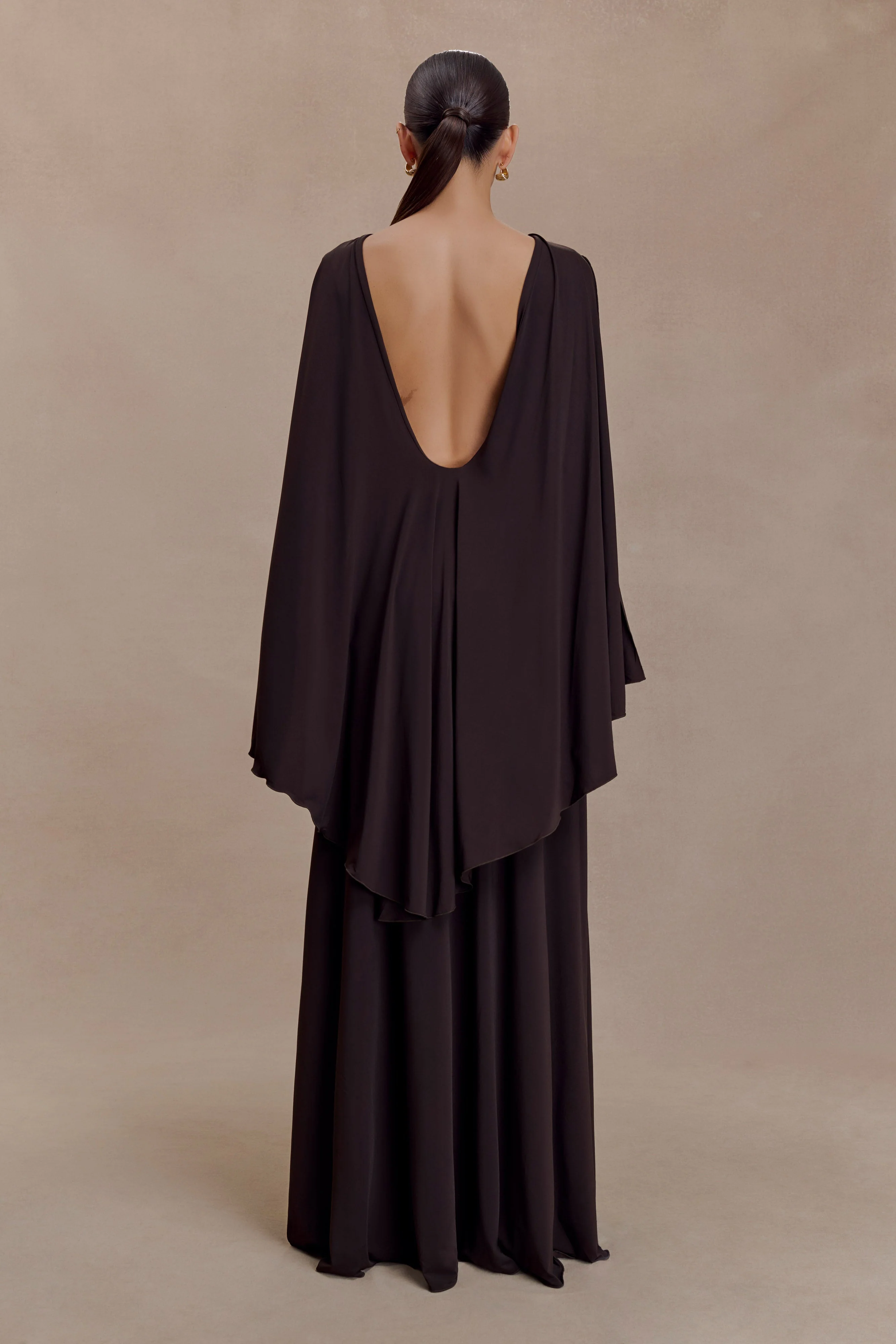 Emory Jersey Cape Maxi Dress - Chocolate - Image 2