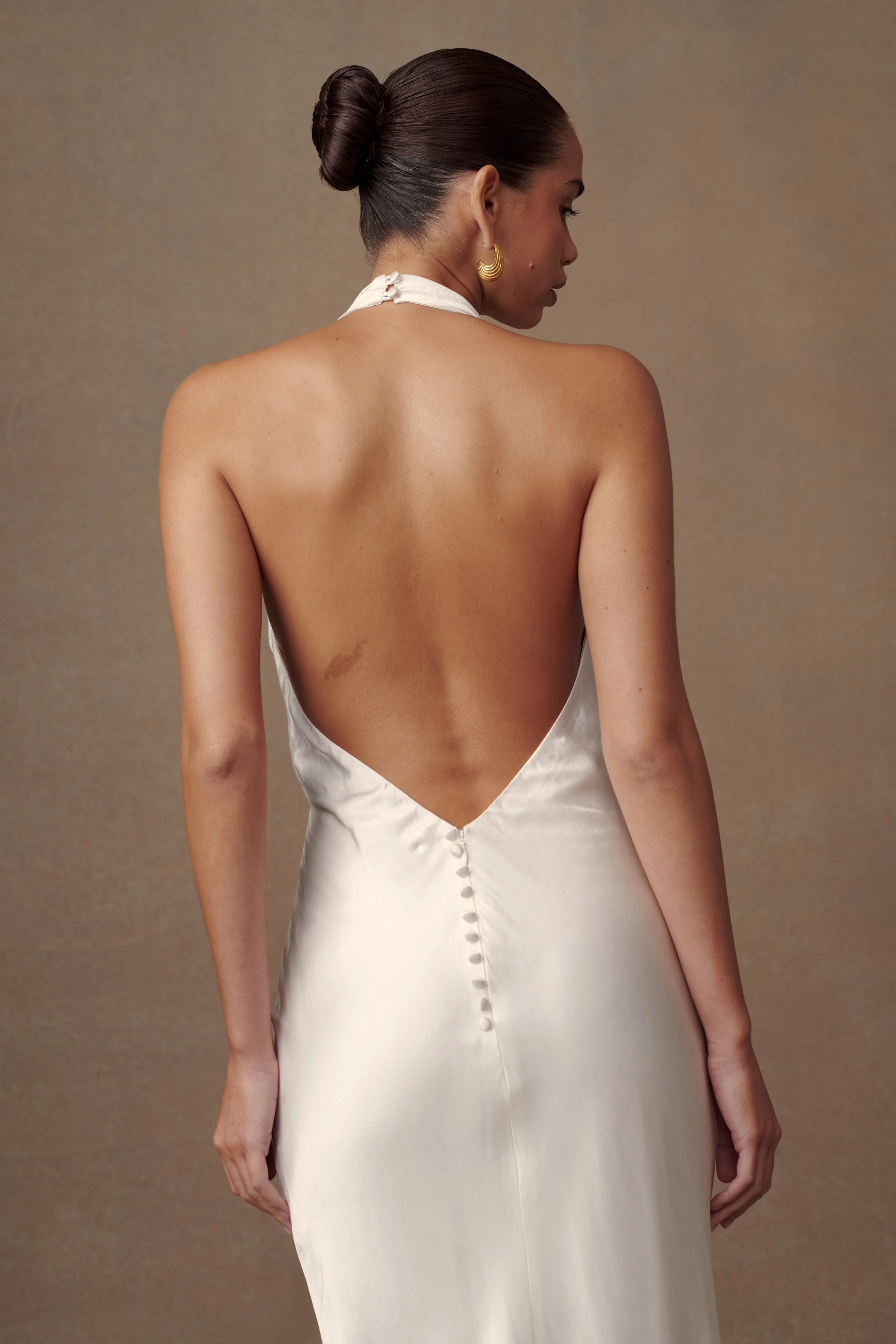 Esther Iridescent Satin Cowl Maxi Dress - Ivory - Image 6