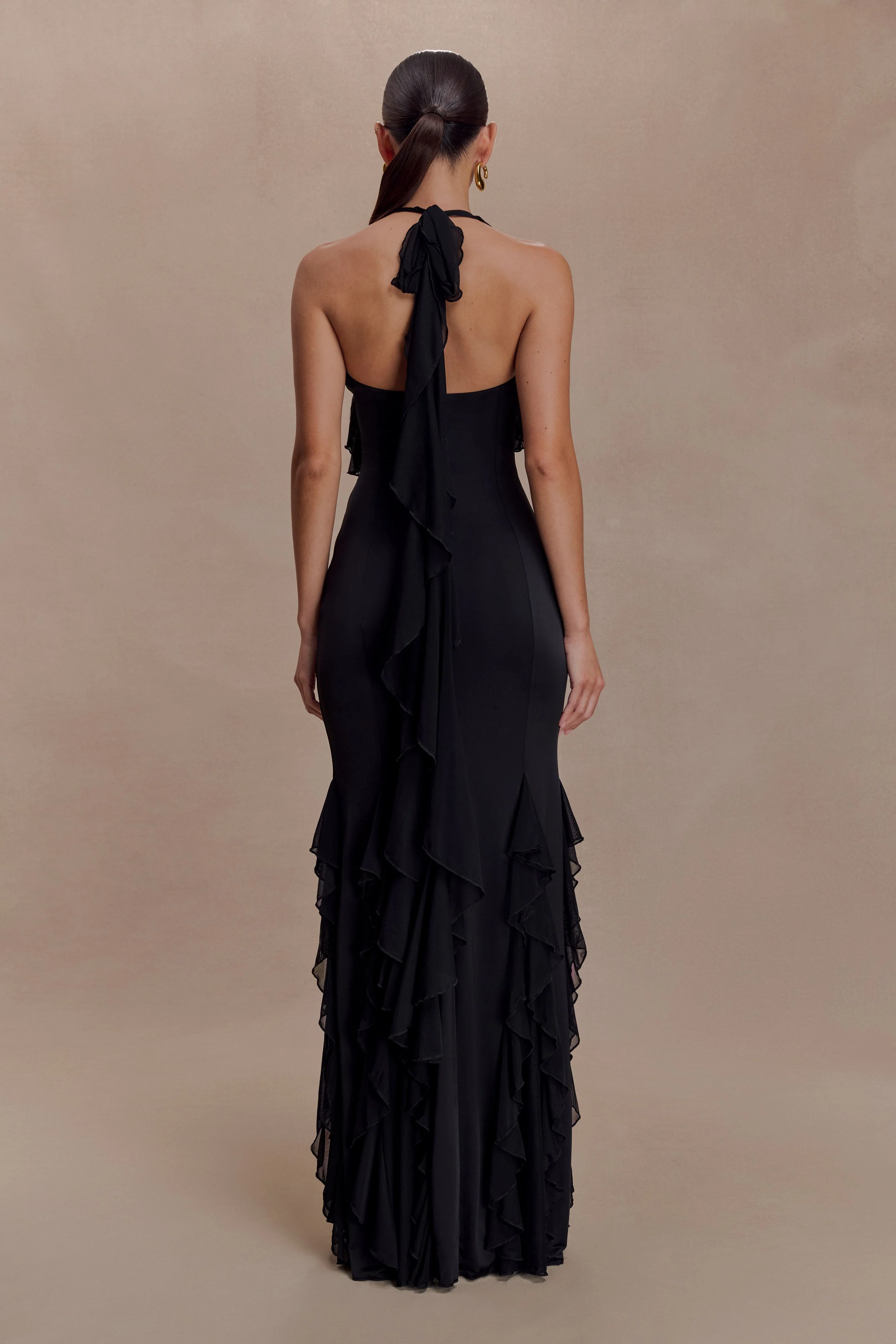 Etta Ruffle Slinky Maxi Dress - Black - Image 4