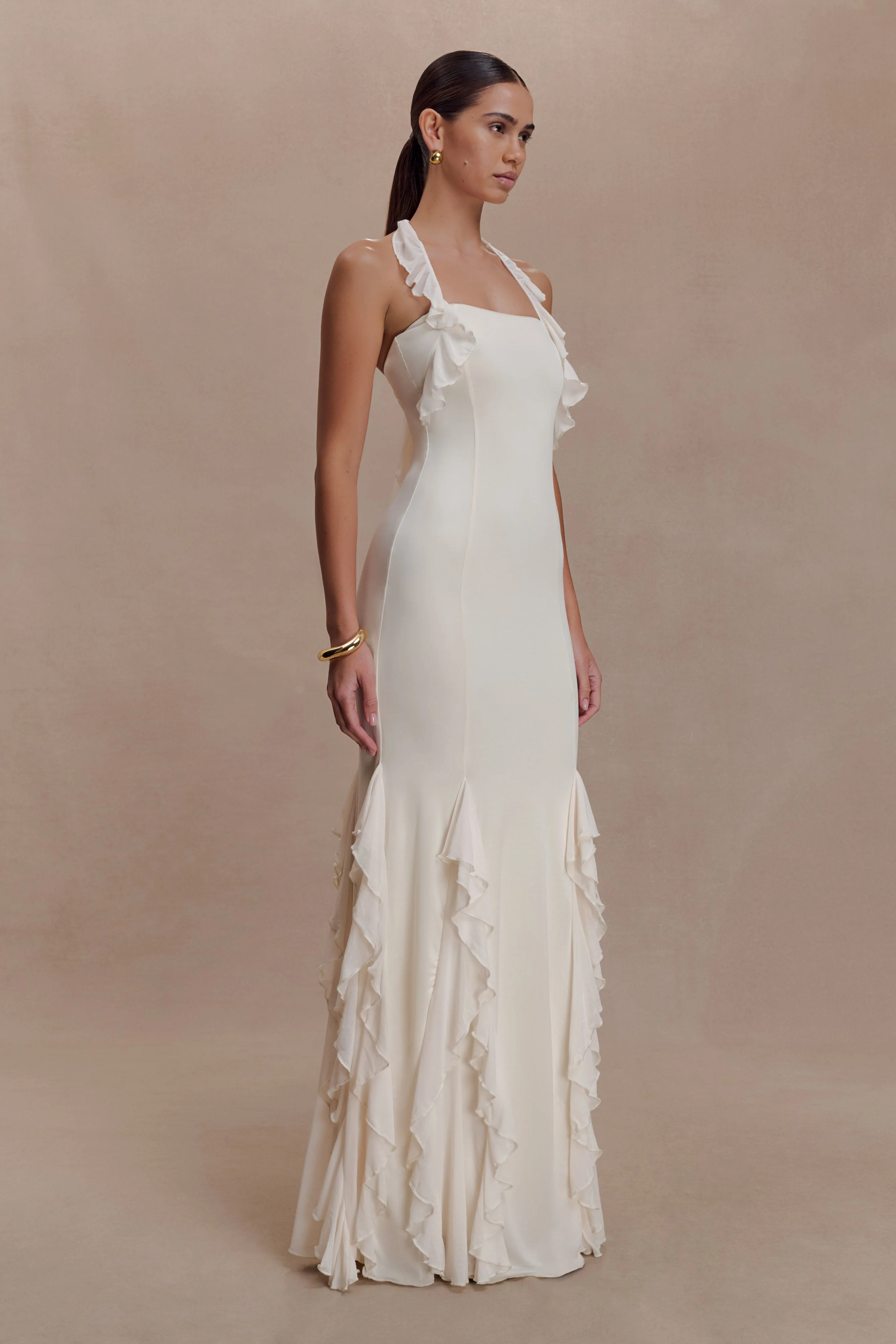 Etta Ruffle Slinky Maxi Dress - Ivory - Image 5