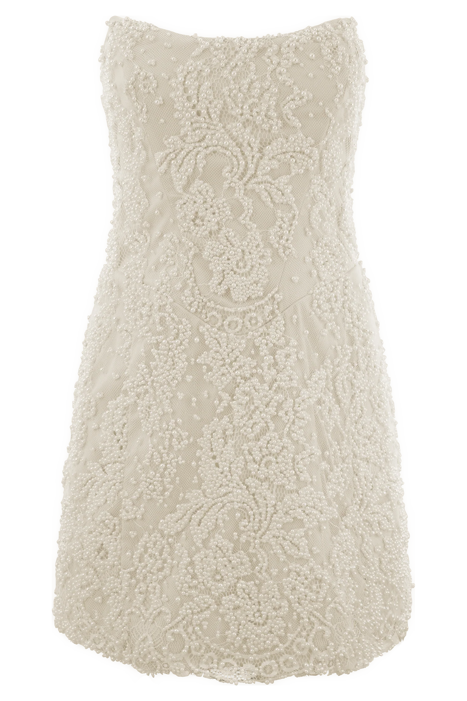 Eva Hand Beaded Pearl & Lace Mini Dress - White - Image 9