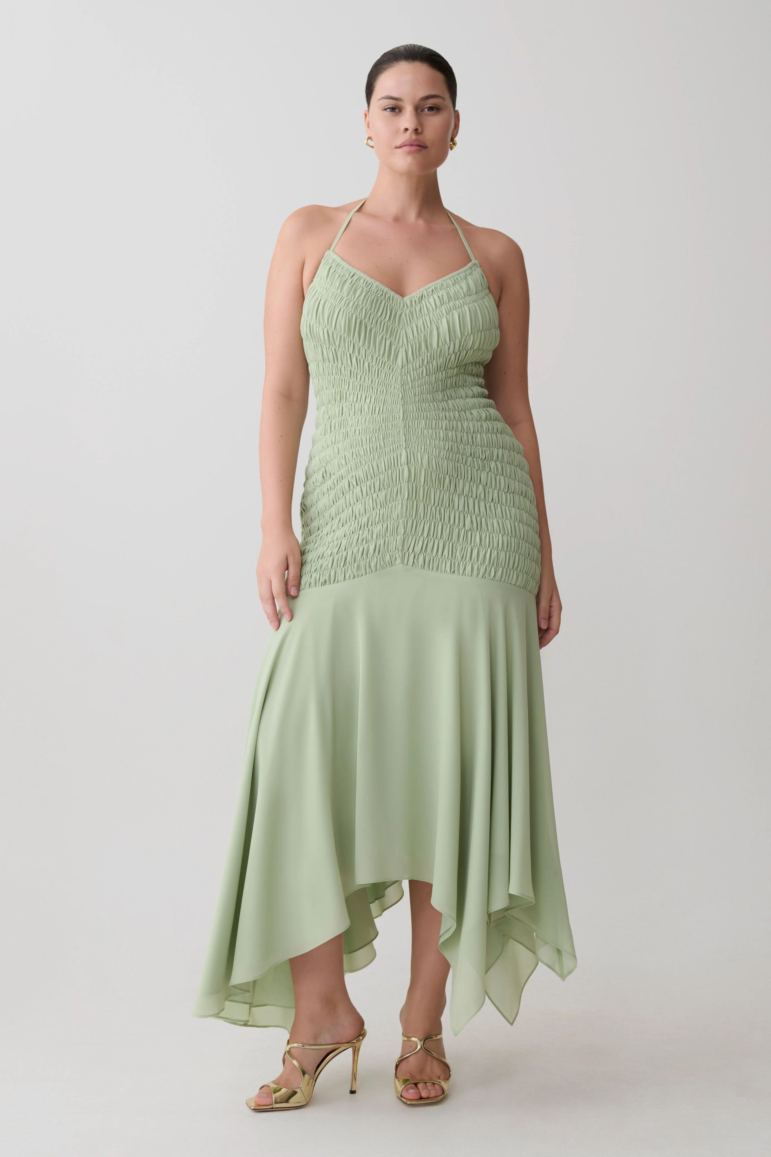 Evelyn Shirred Chiffon Maxi Dress - Sage - Image 8