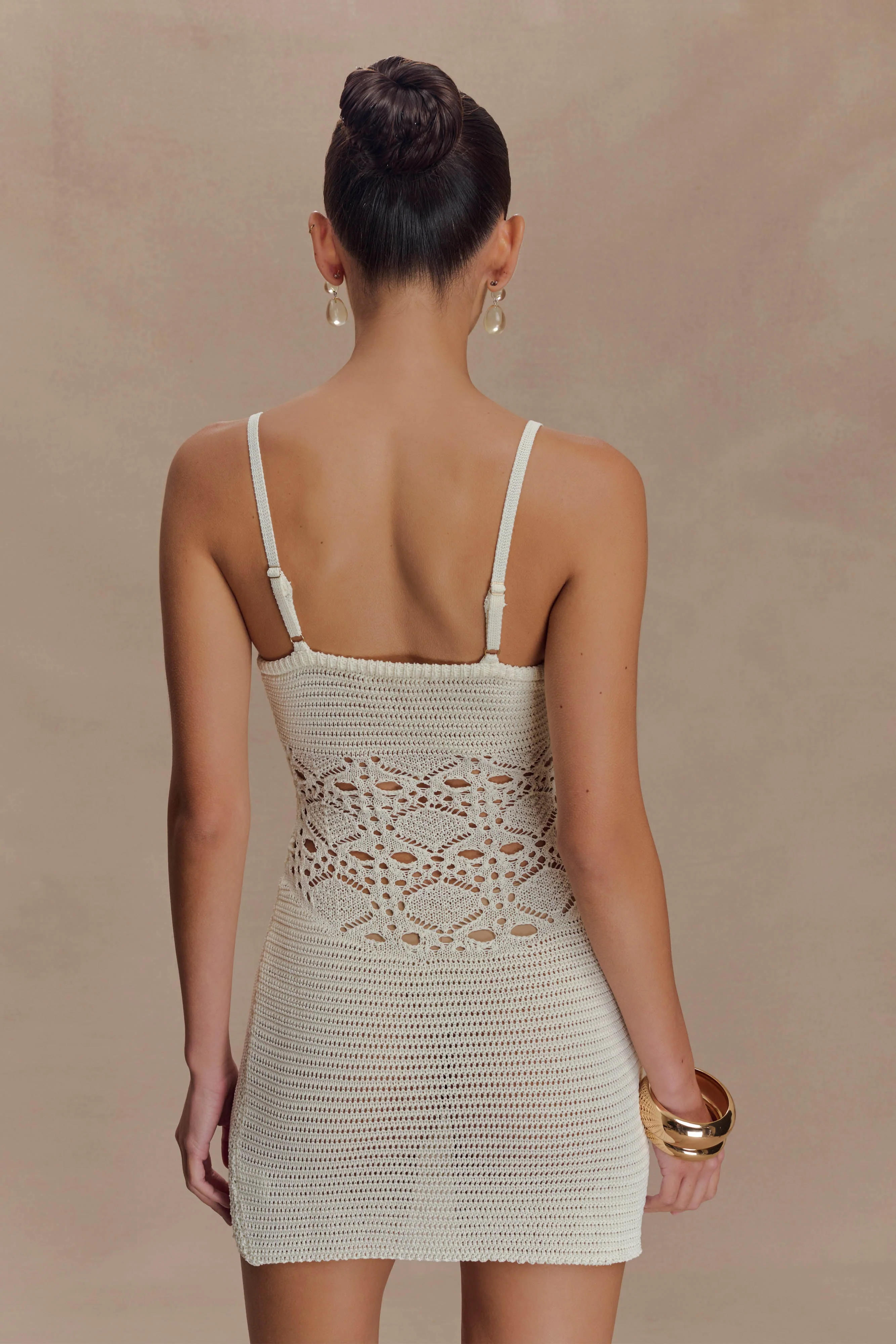 Everette Crochet Knit Mini Dress - Ivory - Image 5
