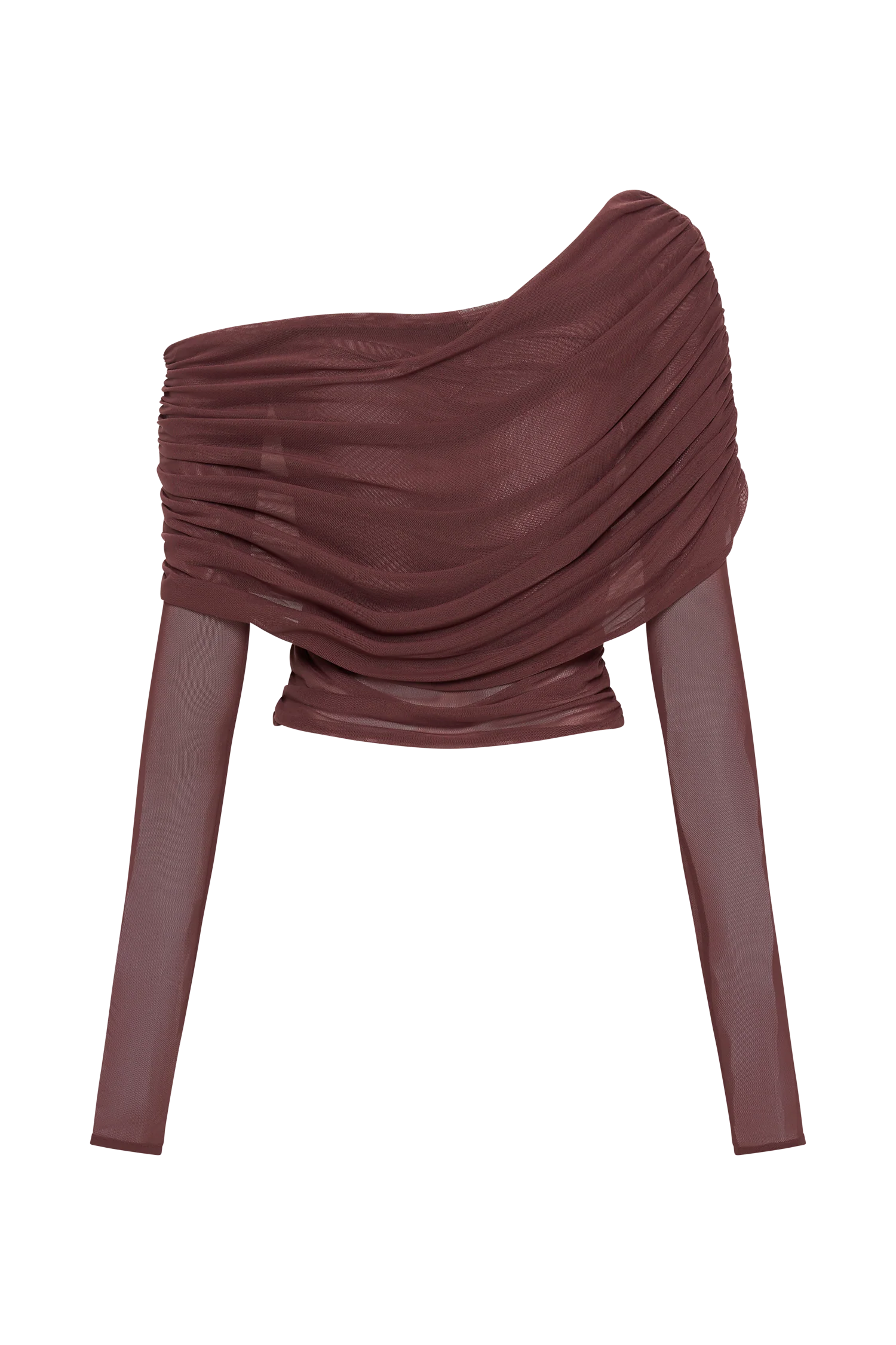 Everly Sheer Mesh Off Shoulder Top - Mahogany - Image 7