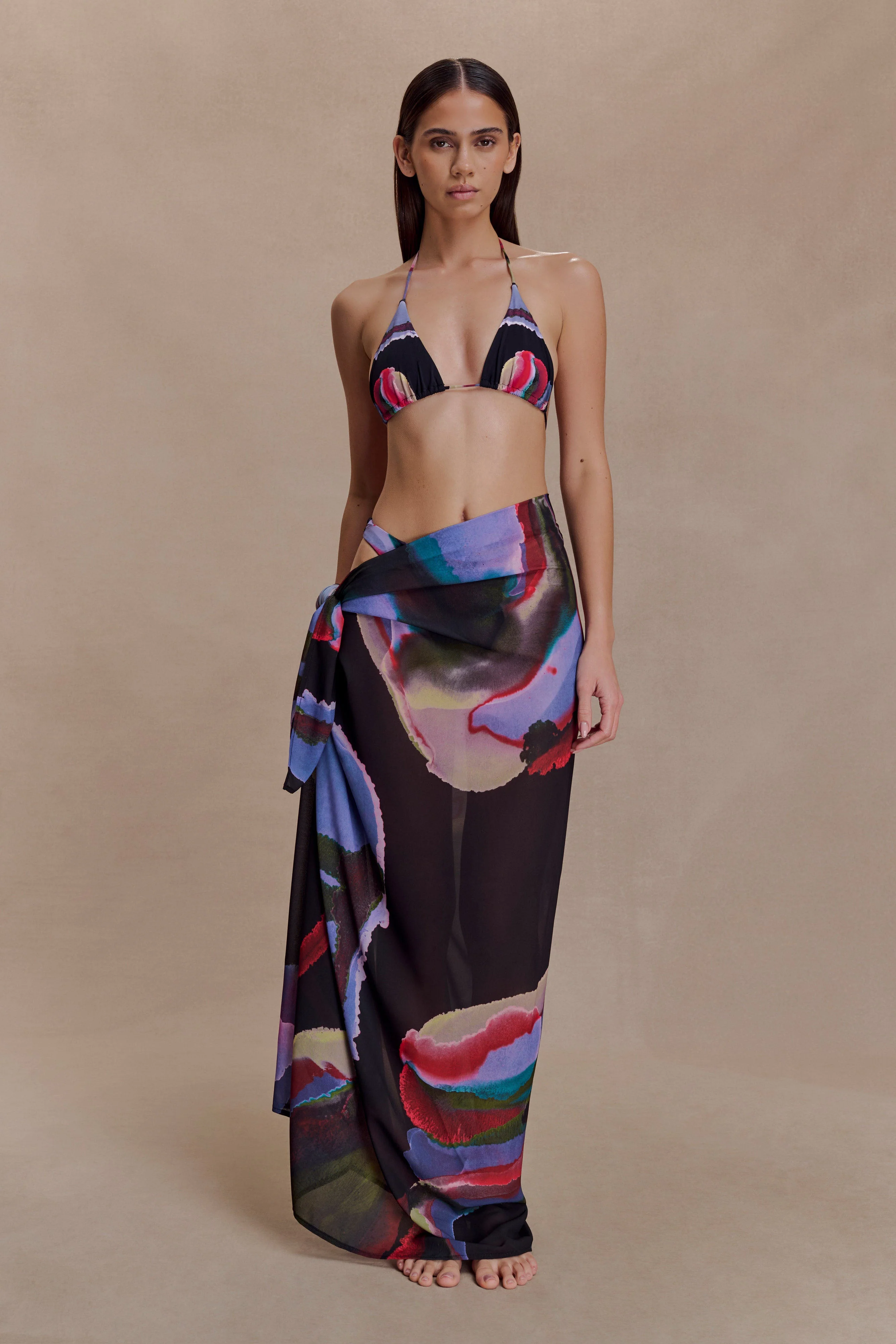 Evie Chiffon Sarong - Multi Fluid Reverie Print - Image 5
