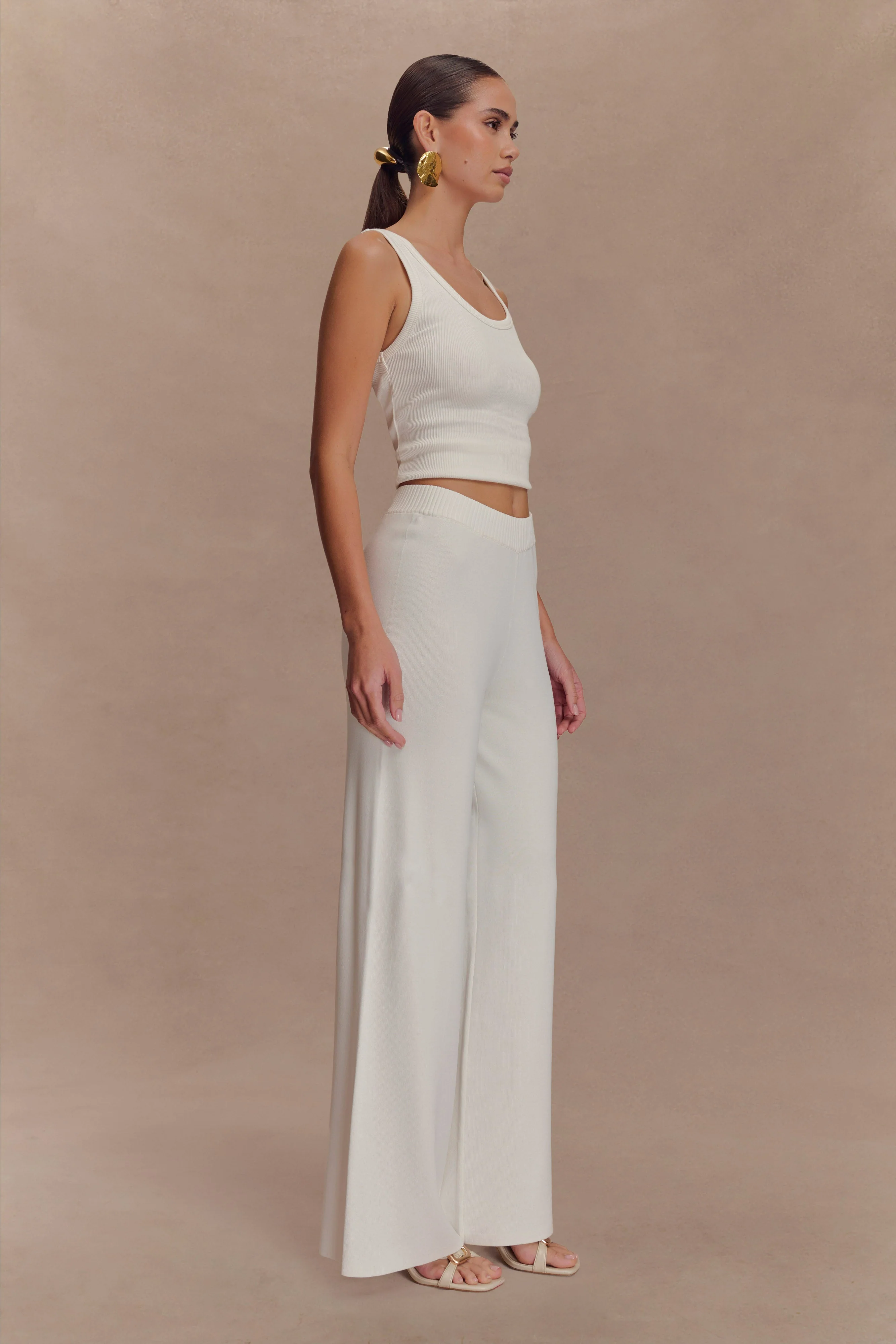 Fabiana Wide Leg Knit Pant - White - Image 4