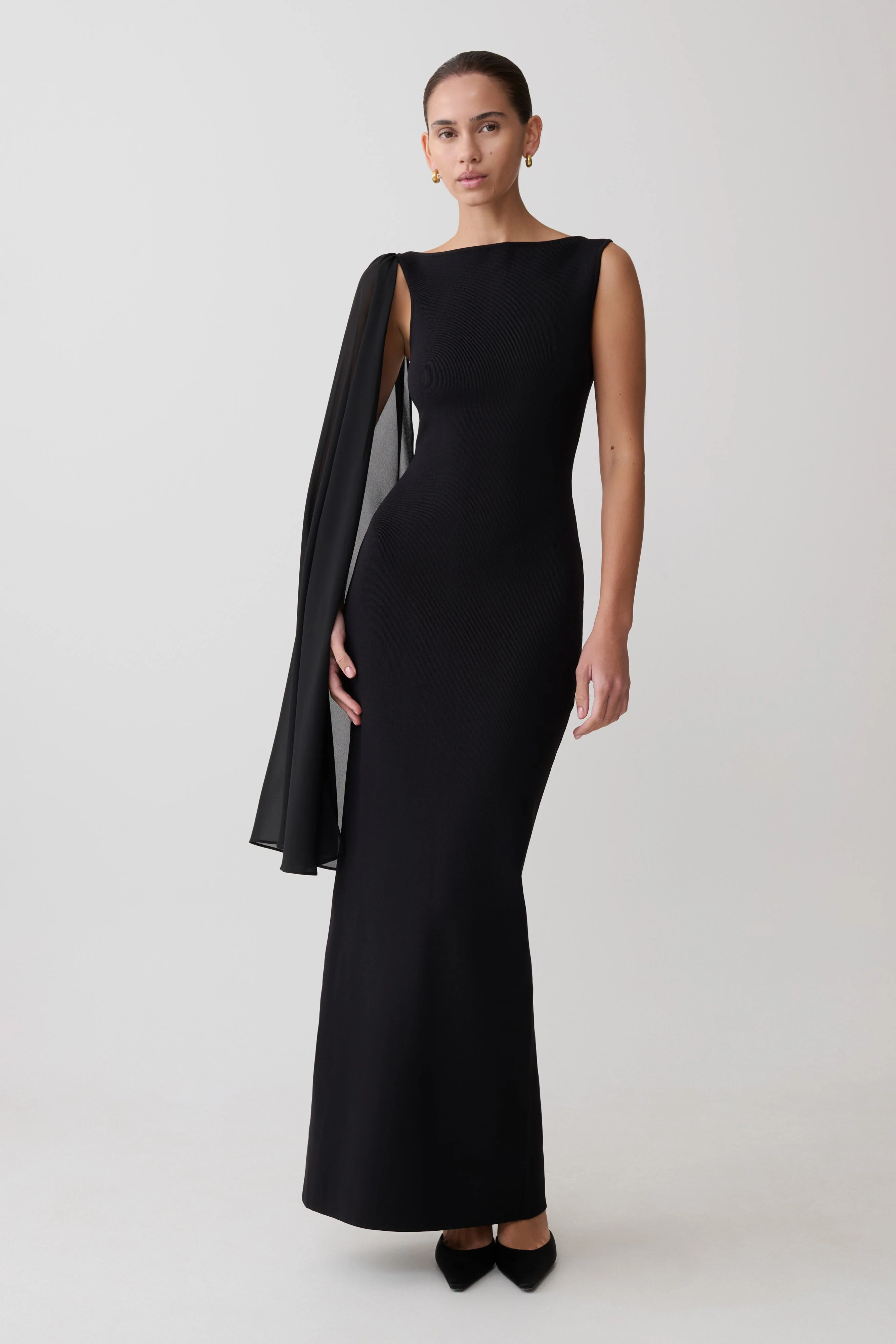 Farid Bandage Midi Dress With Chiffon - Black - Image 3