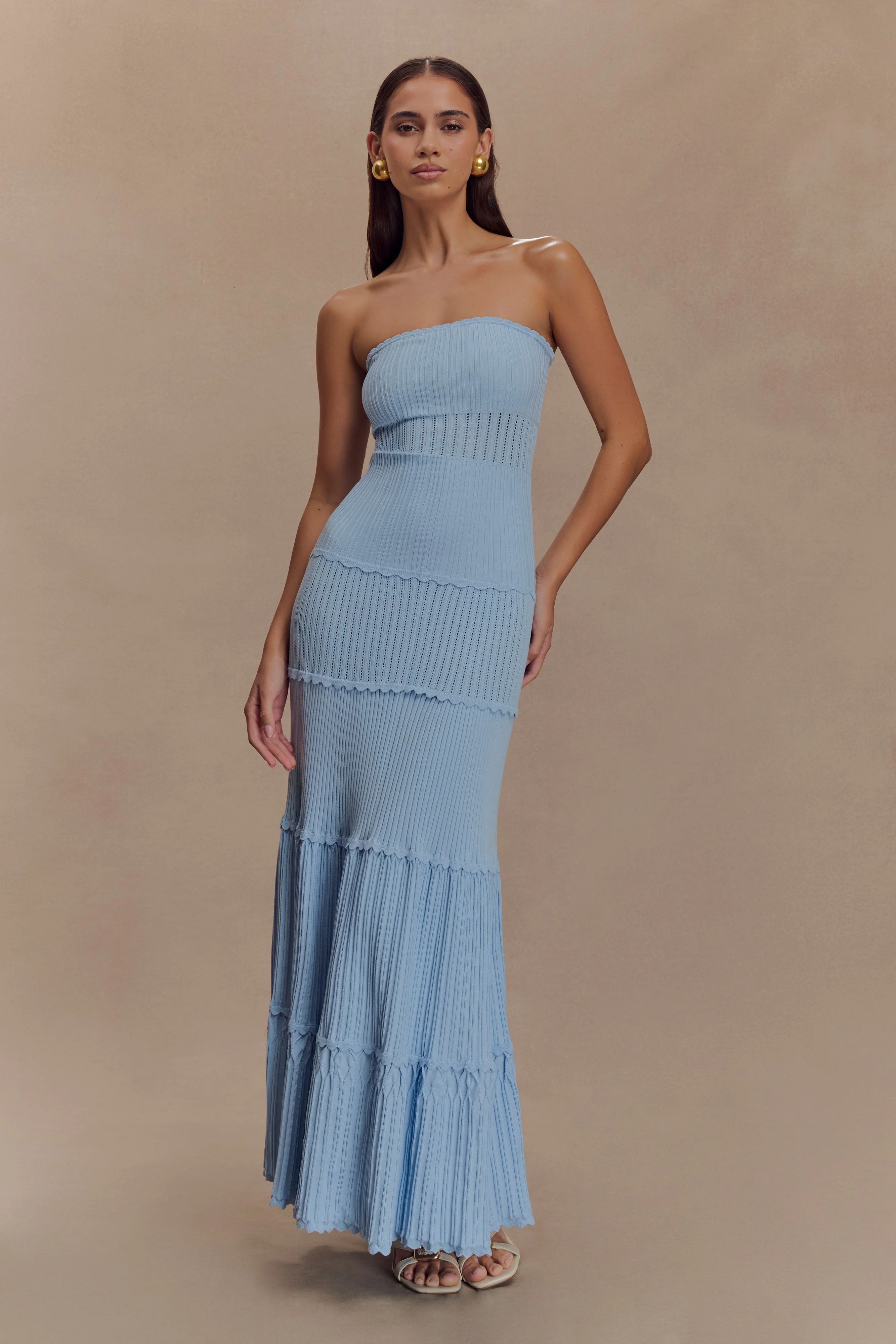 Finley Pointelle Knit Maxi Dress - Cornflower Blue - Image 6