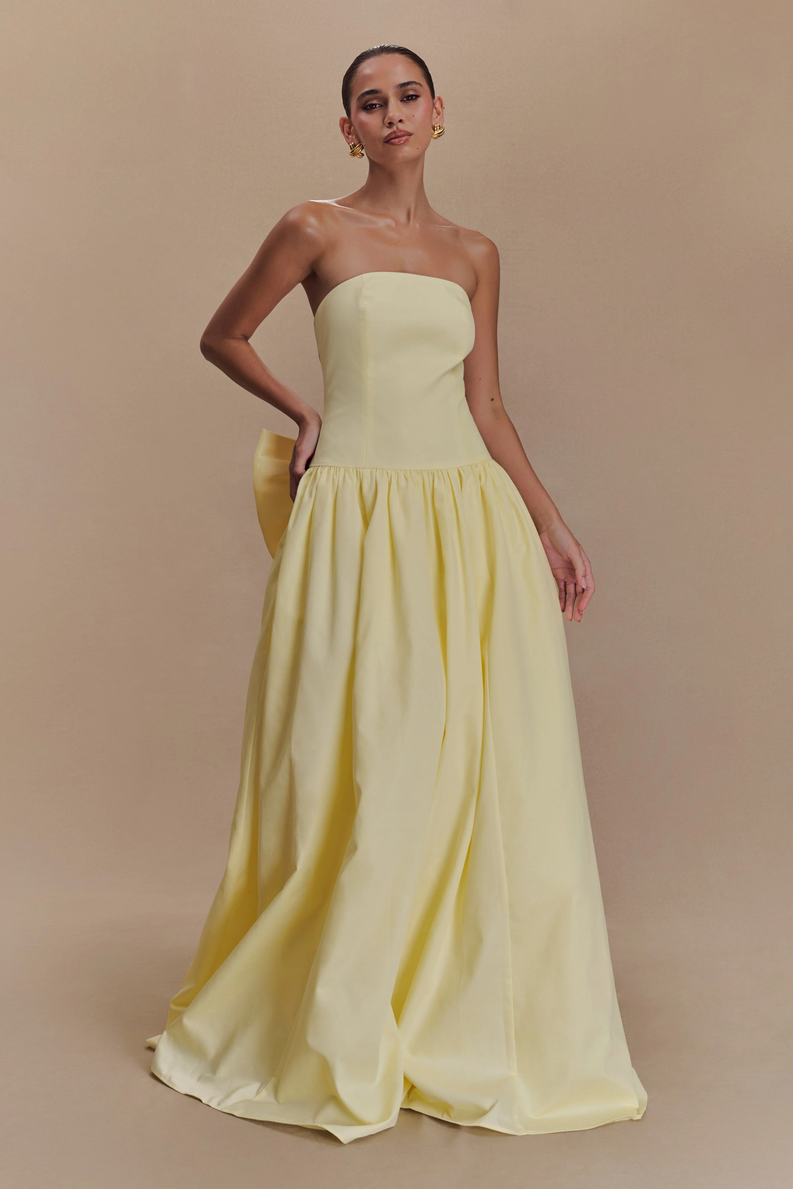 Frances Strapless Bow Maxi Dress - Lemon - Image 4
