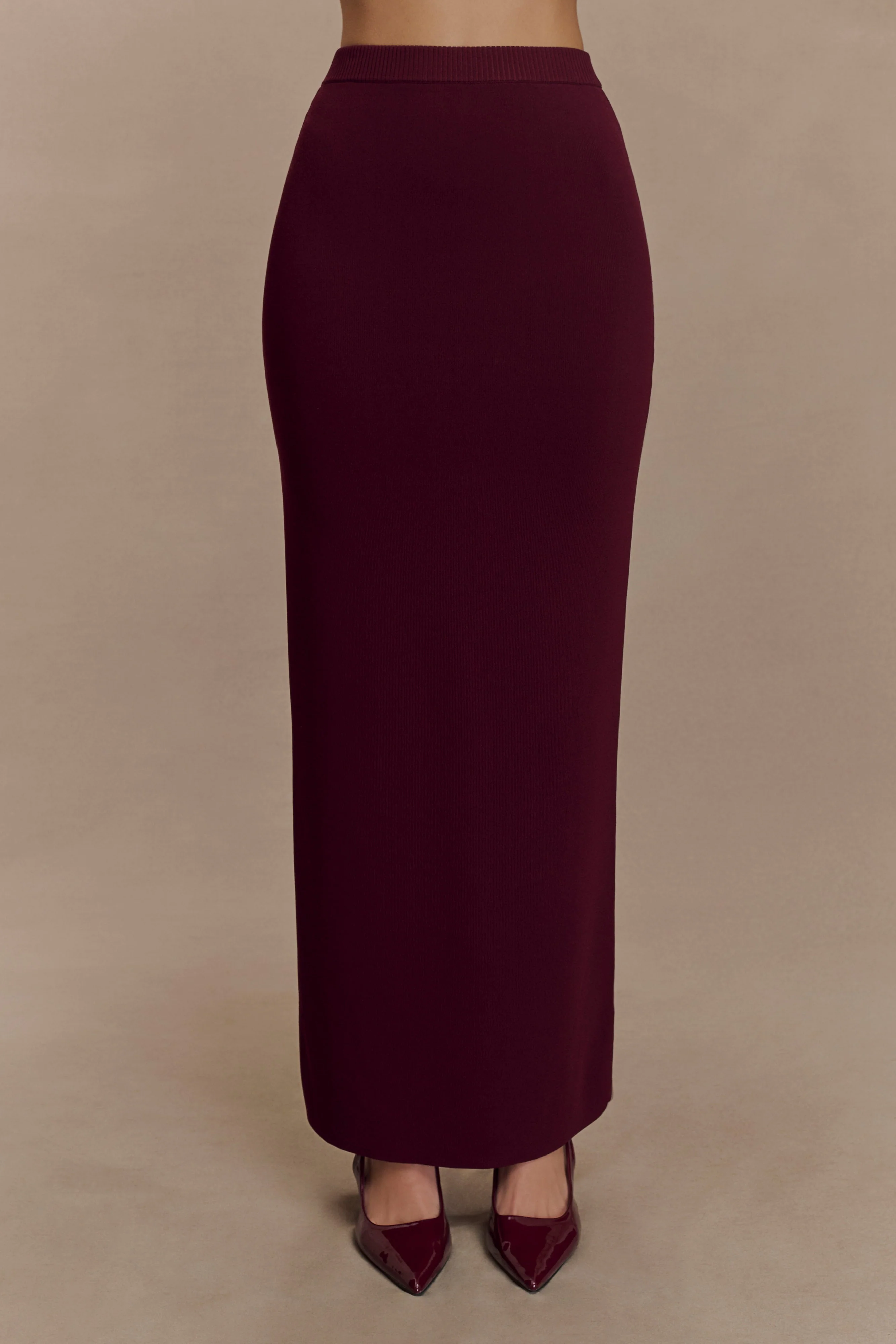 Francisca Mid Rise Knit Maxi Skirt - Merlot - Image 2