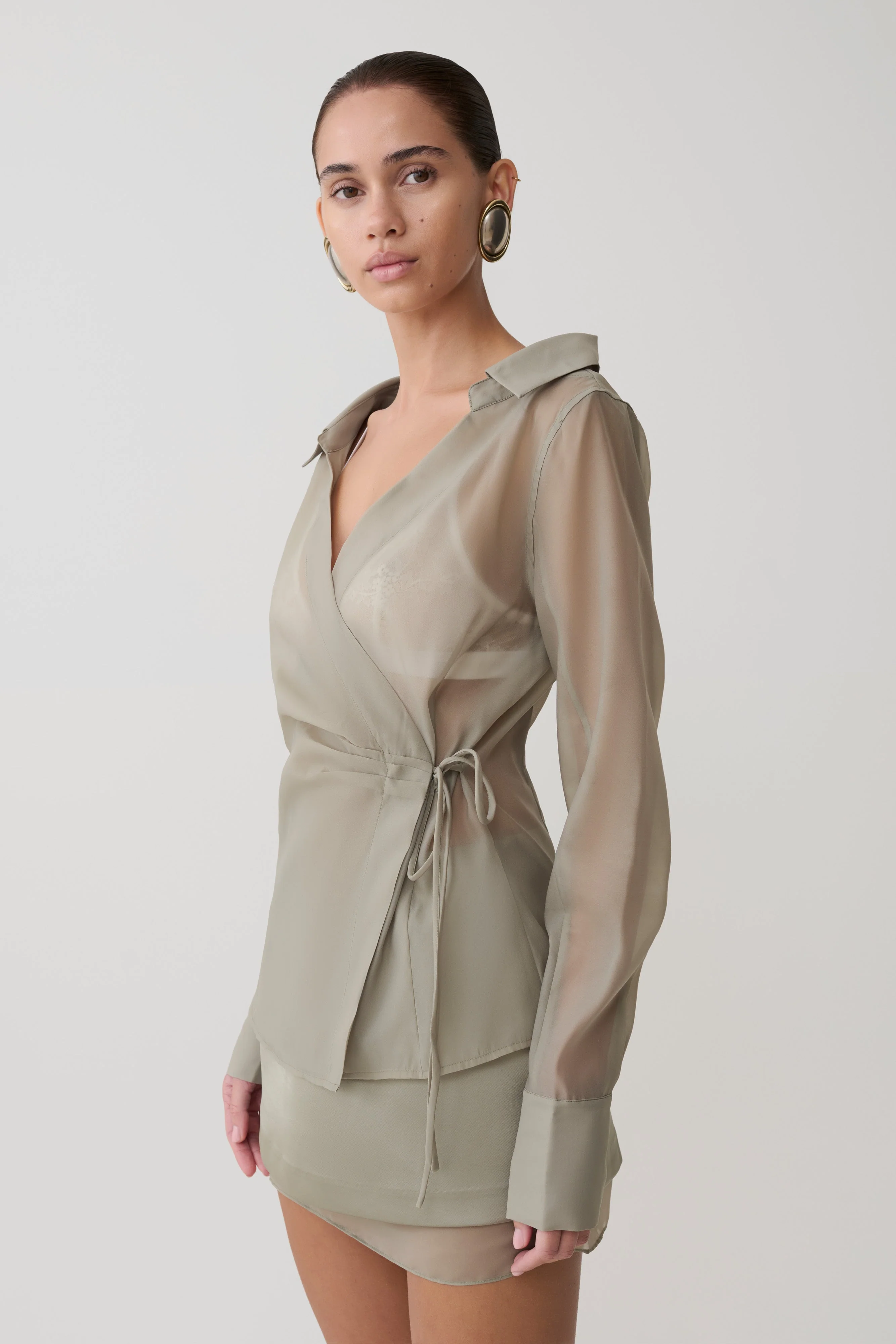 Frankie Organza Cross Over Shirt - Smoke - Image 2