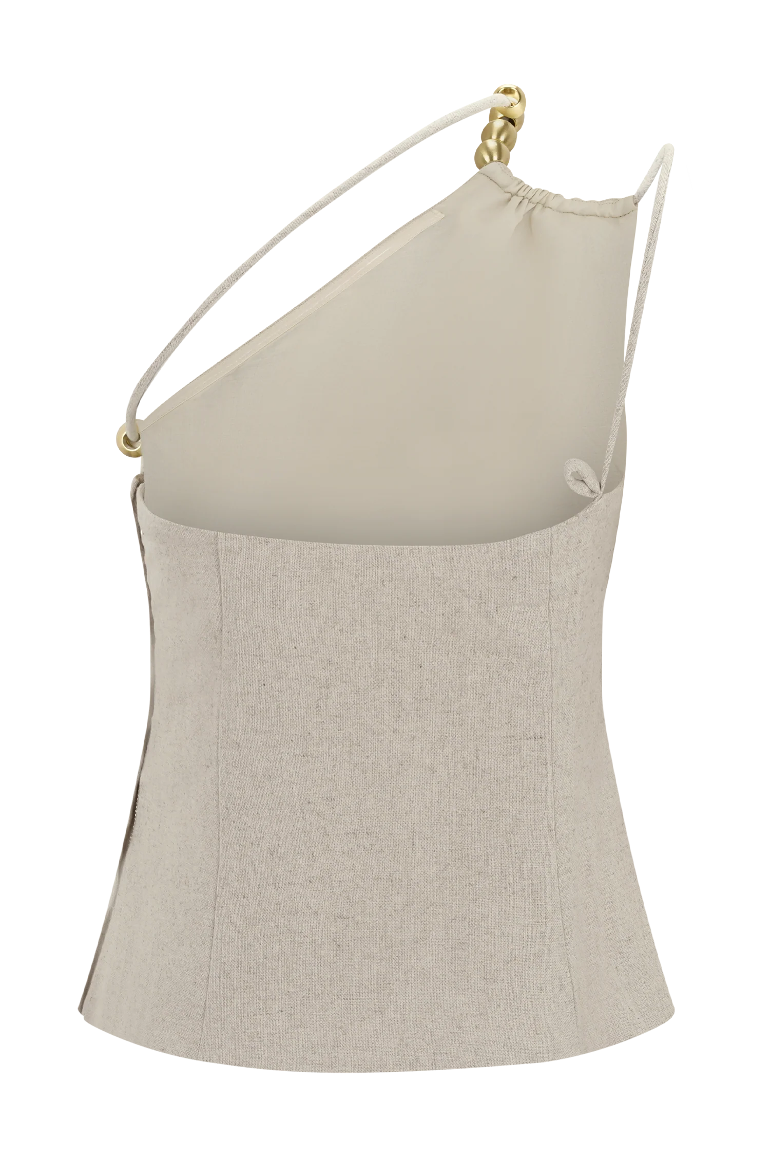Gabby Asymmetrical Neckline Linen Beaded Top - Natural - Image 8