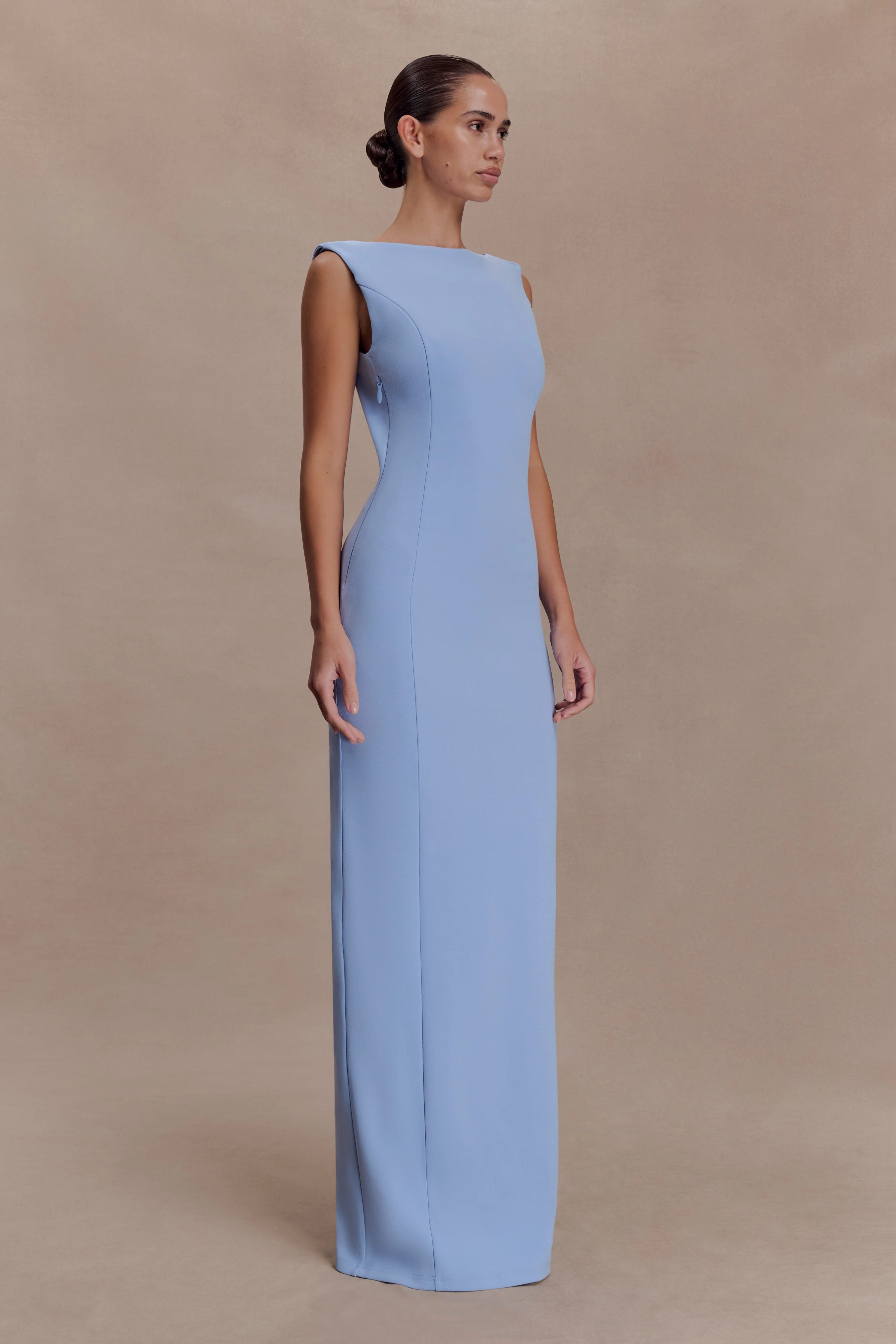 Galilea Crepe Draped Maxi Dress - Cornflower Blue - Image 4