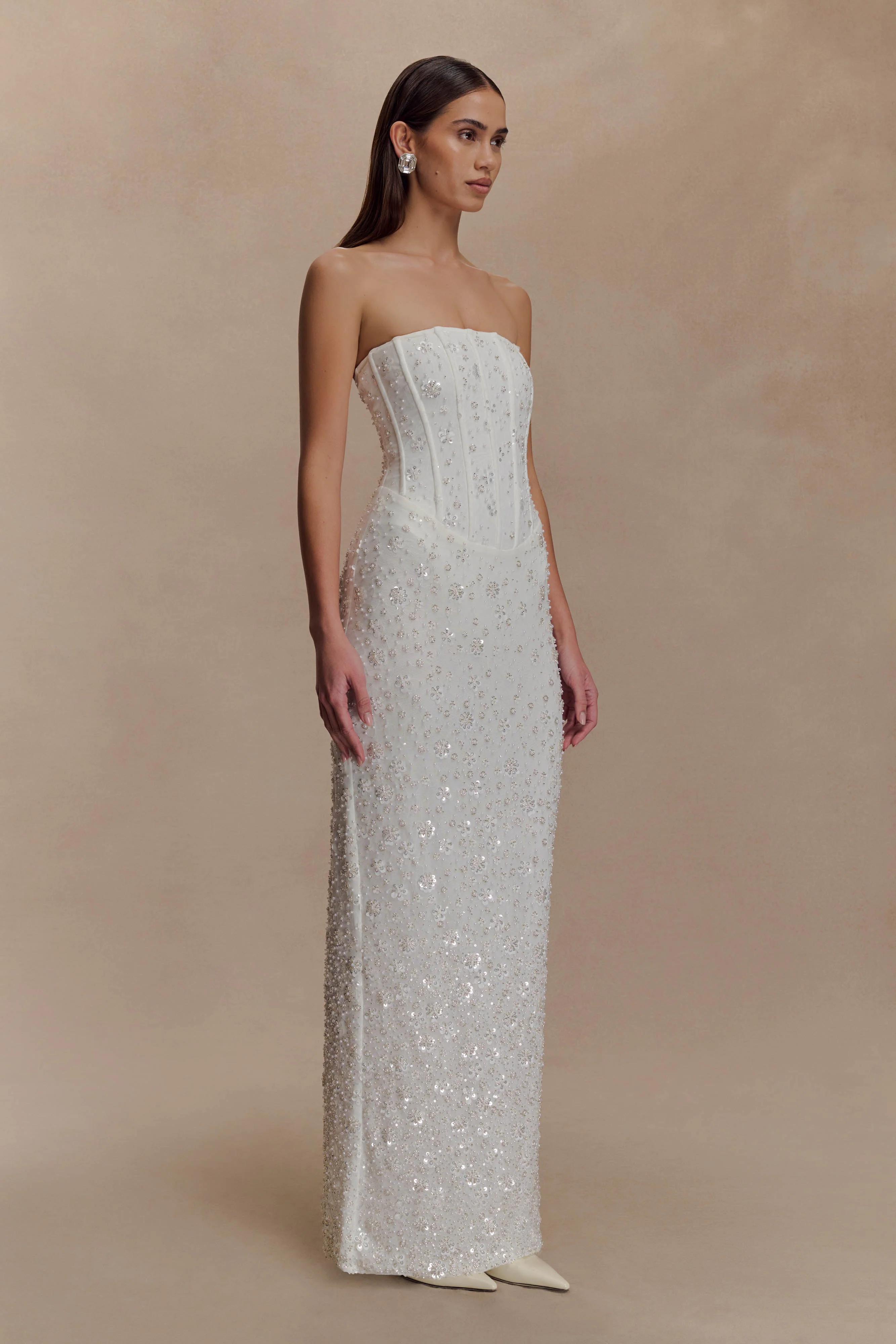 Gemma Strapless Embellished Maxi Dress - Ivory - Image 5
