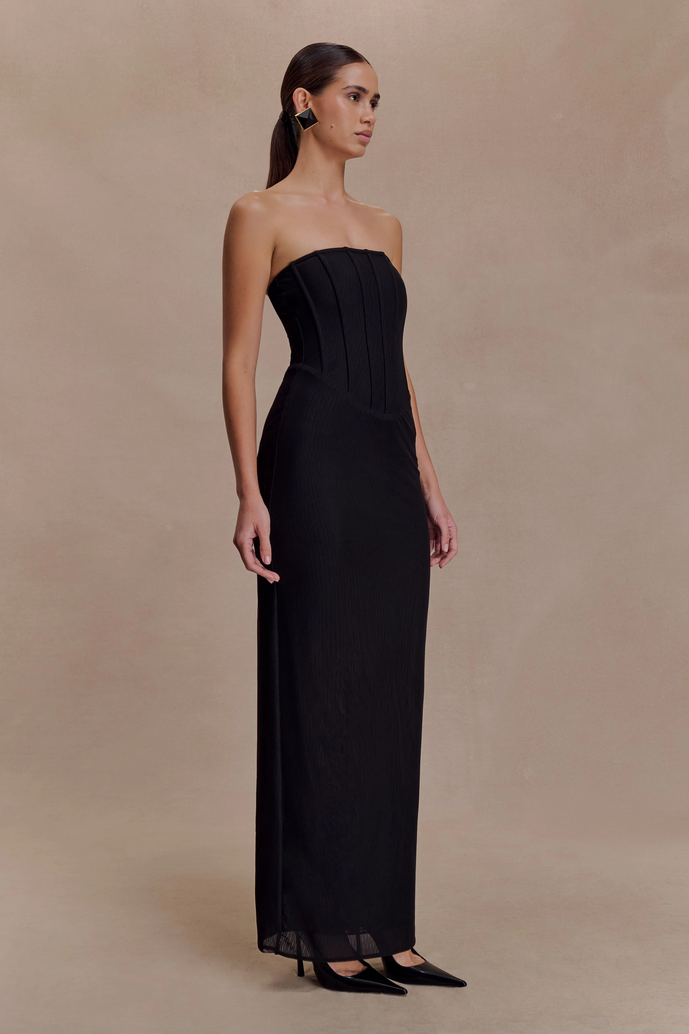 Gemma Strapless Mesh Maxi Dress - Black - Image 3