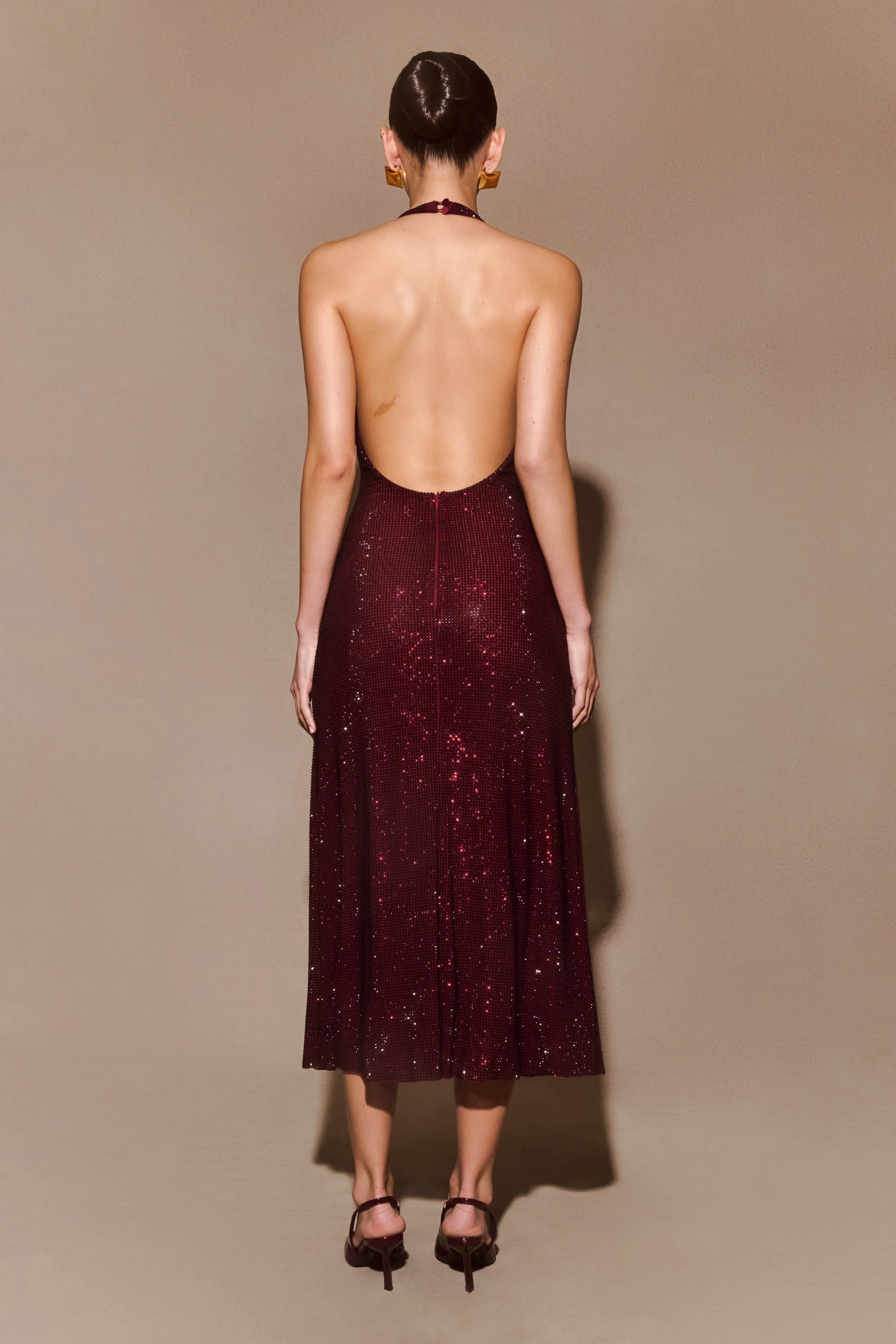 Genie Diamante Halter Midi Dress - Mahogany - Image 2