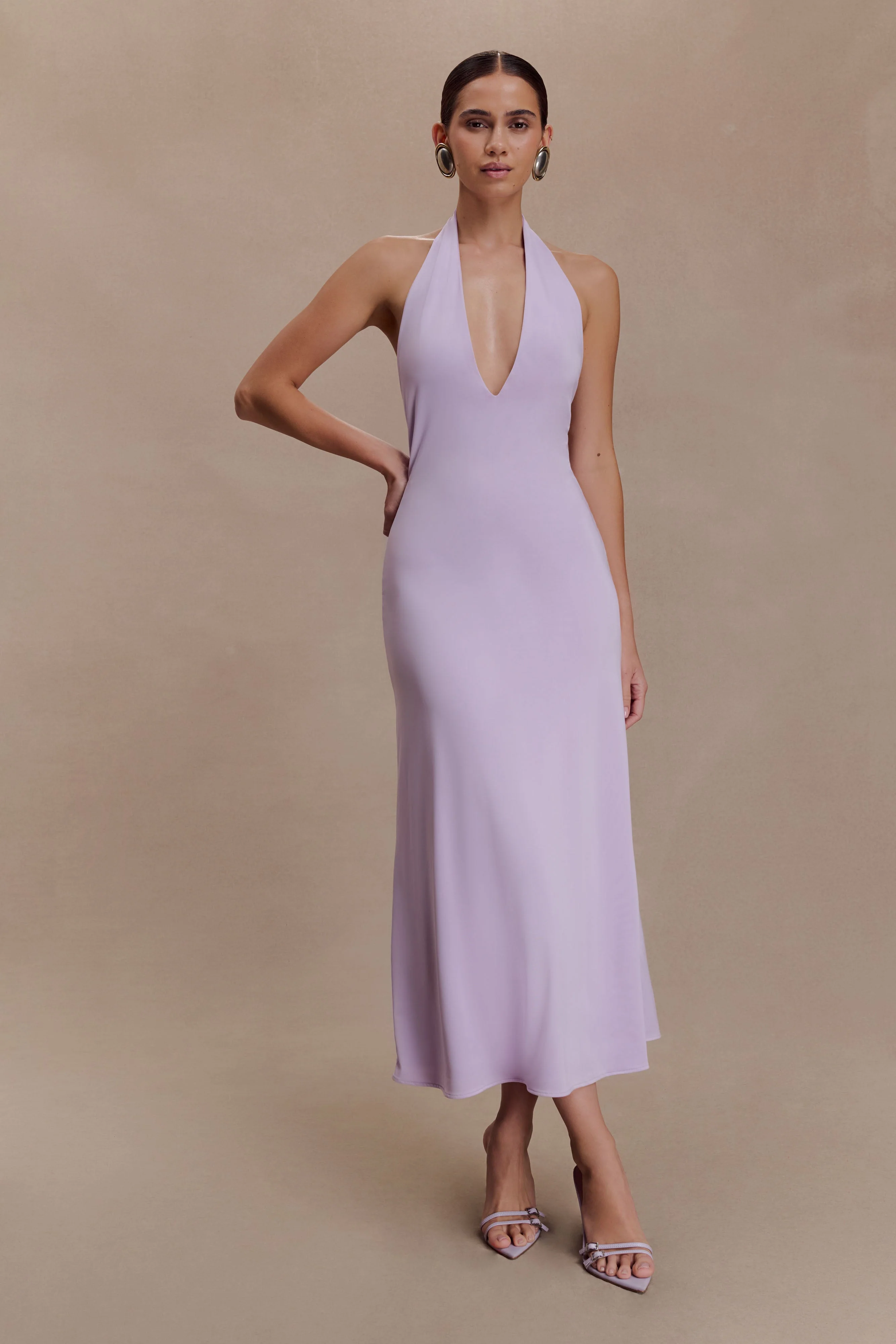 Genie Slinky Halter Midi Dress - Lilac - Image 5