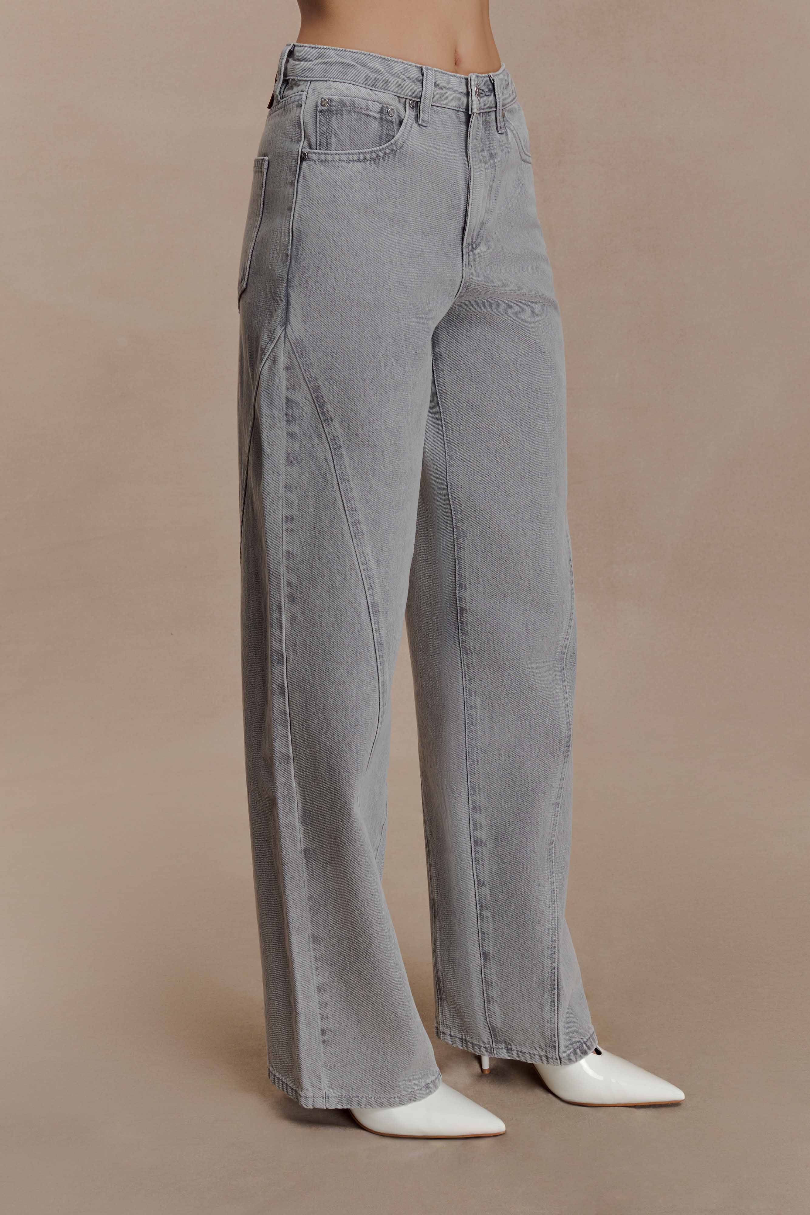 Georgette Mid Rise Paneled Denim Jeans - Grey - Image 7