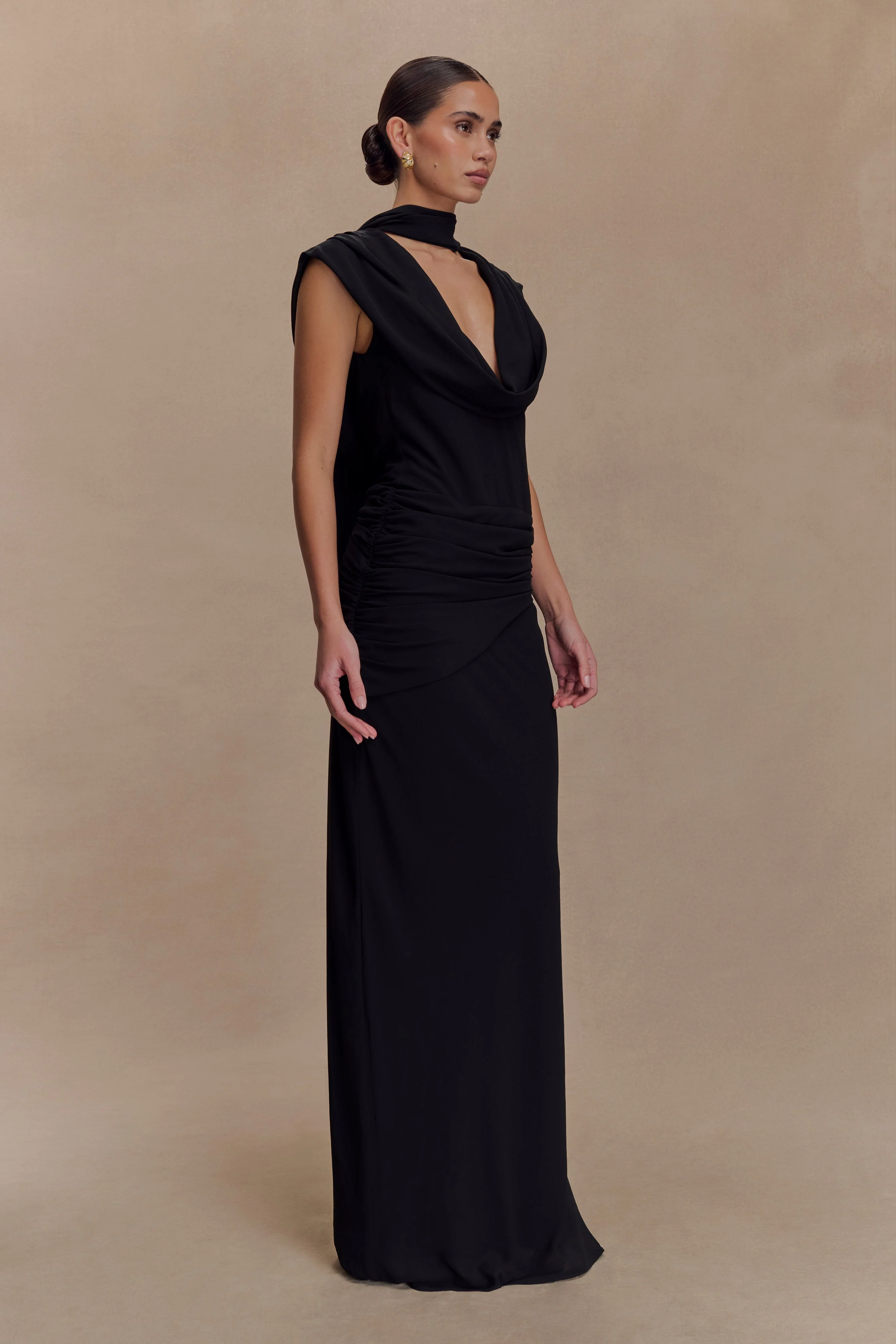 Giulia Chiffon Draped Maxi Dress - Black - Image 3