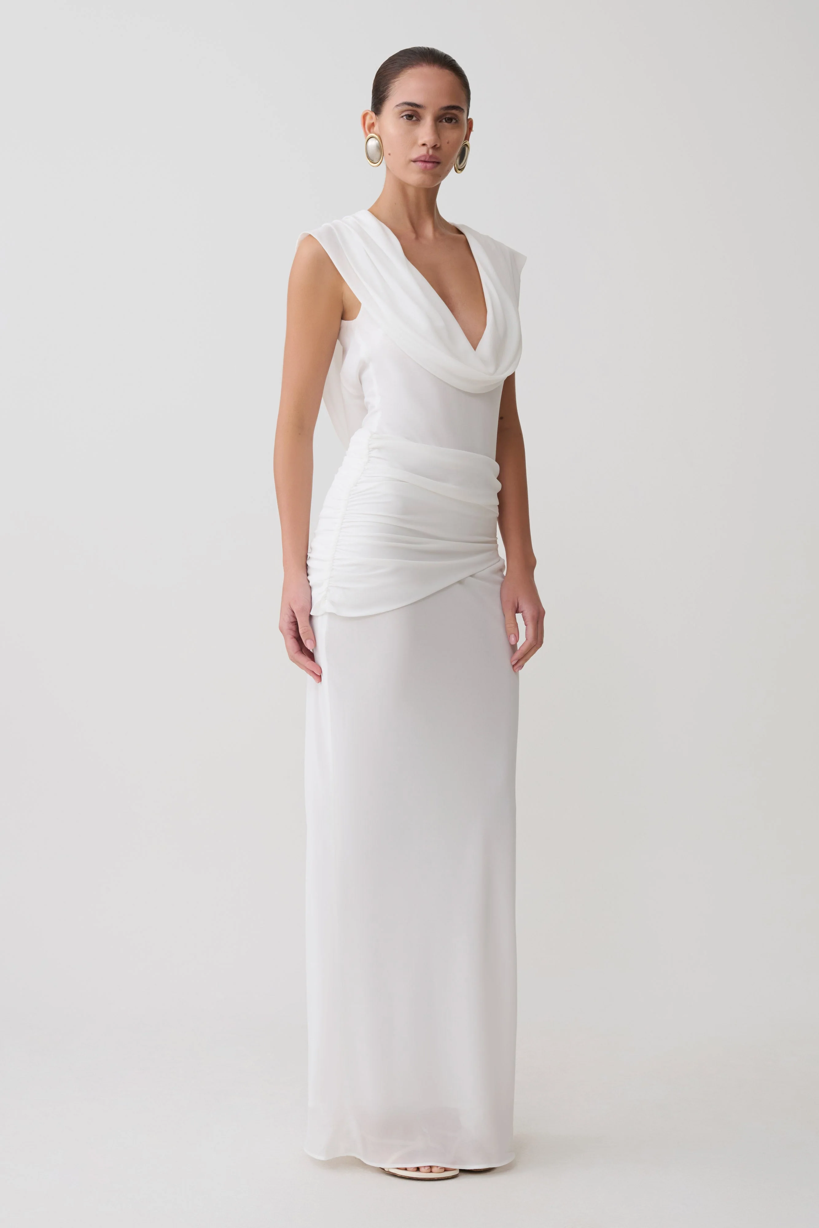 Giulia Chiffon Draped Maxi Dress - White - Image 3