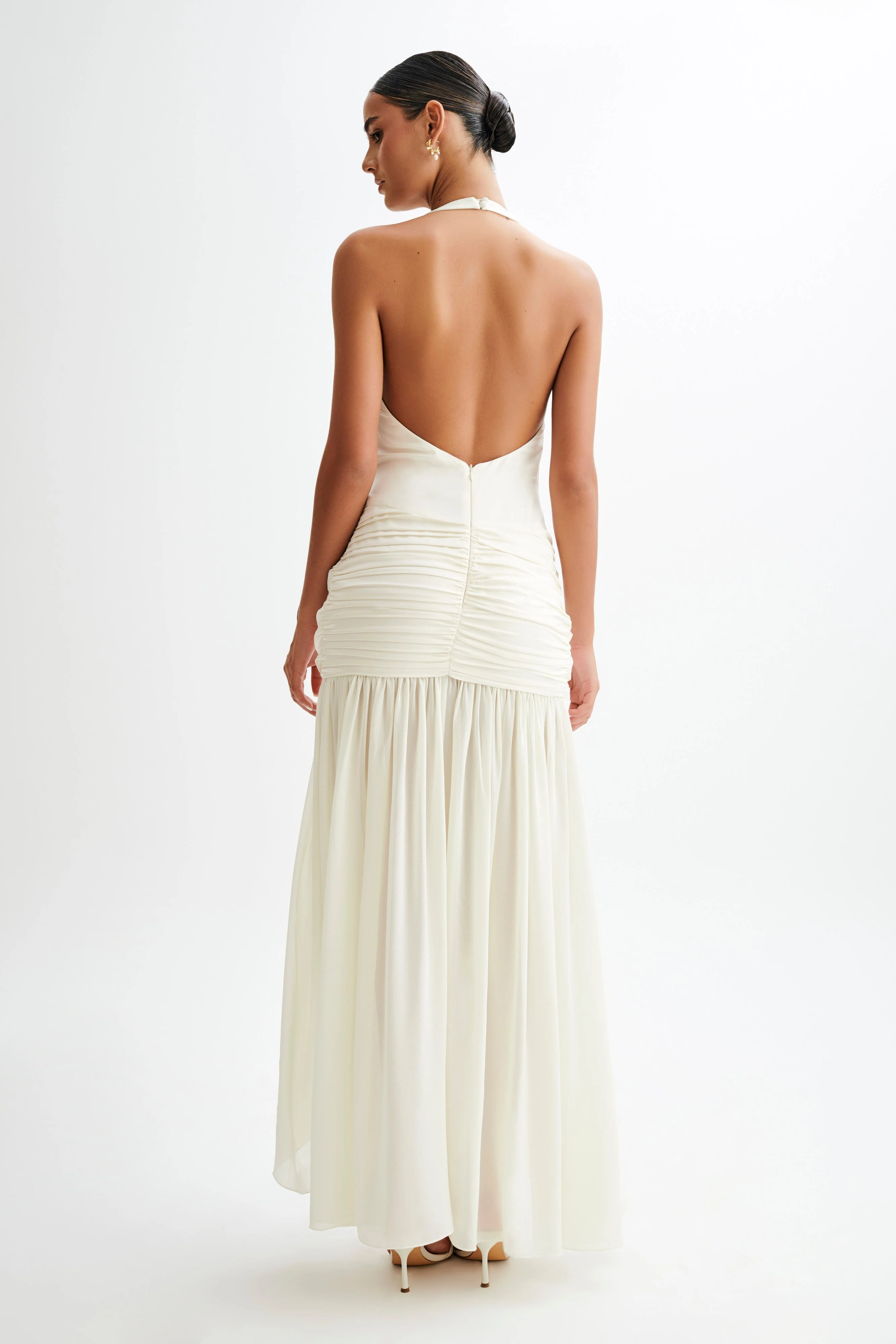 Graziana Satin Chiffon Plunge Maxi Dress - Ivory - Image 2