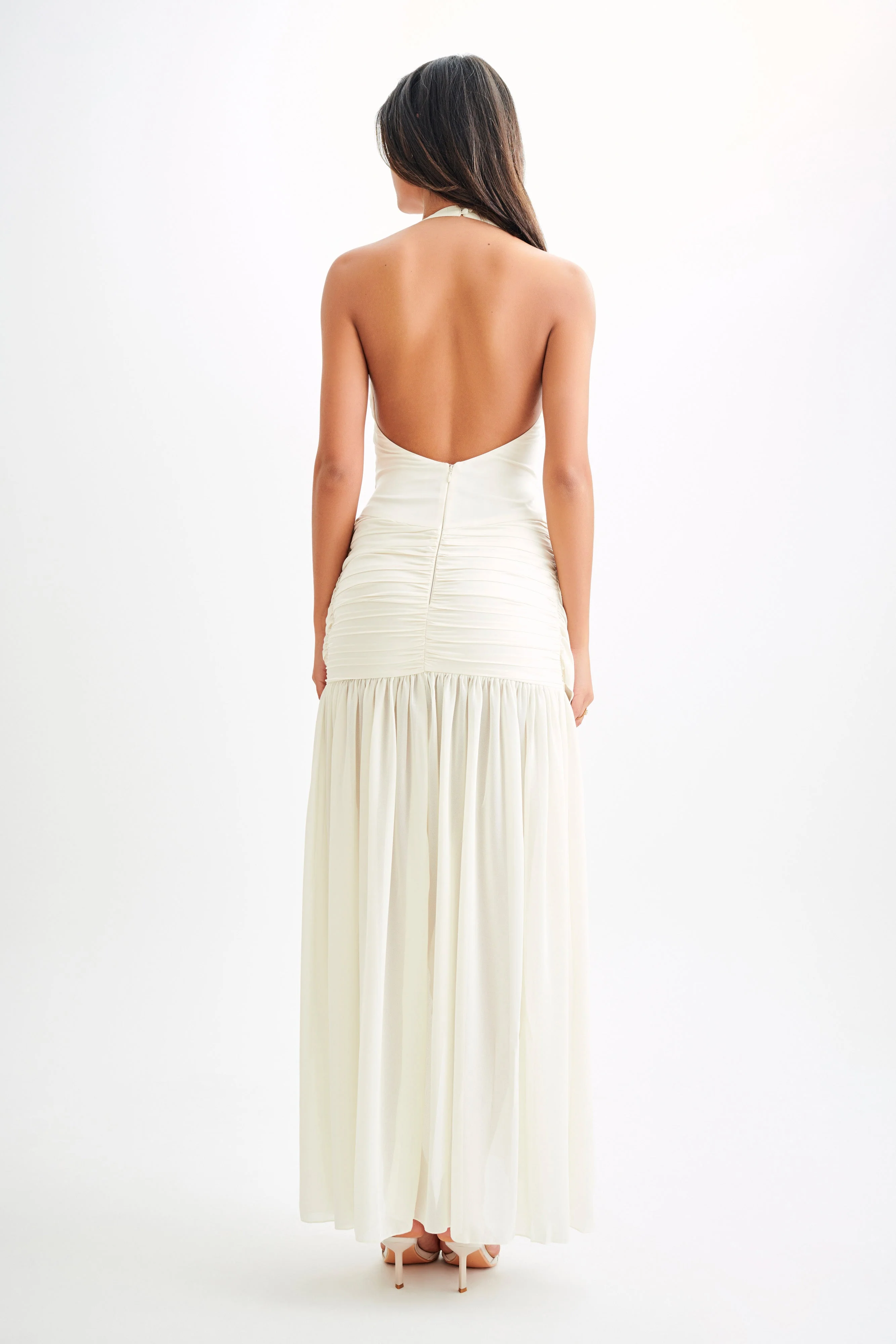 Graziana Satin Chiffon Plunge Maxi Dress - Ivory - Image 8