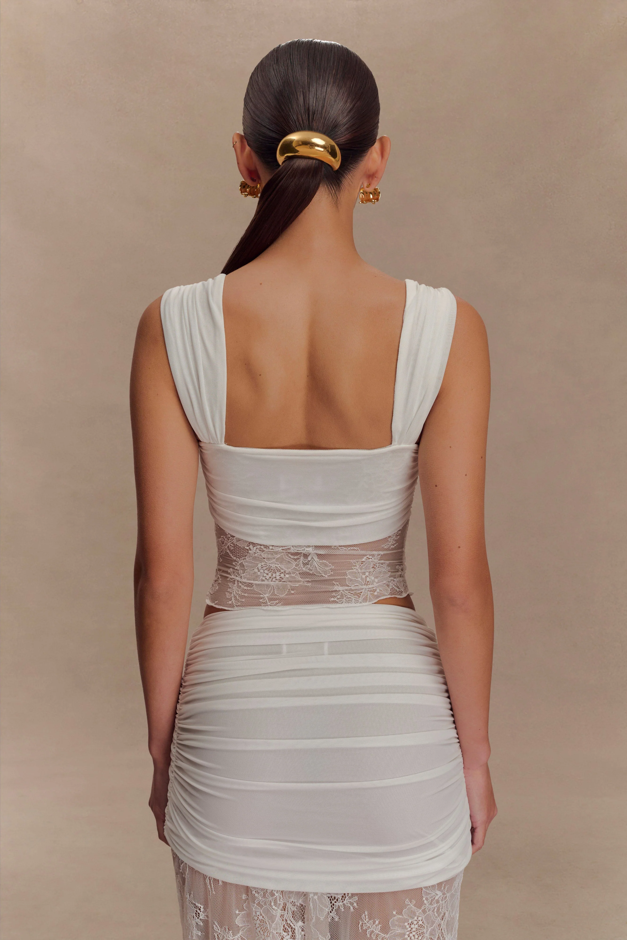 Guinevere Lace And Mesh Top - Ivory - Image 3