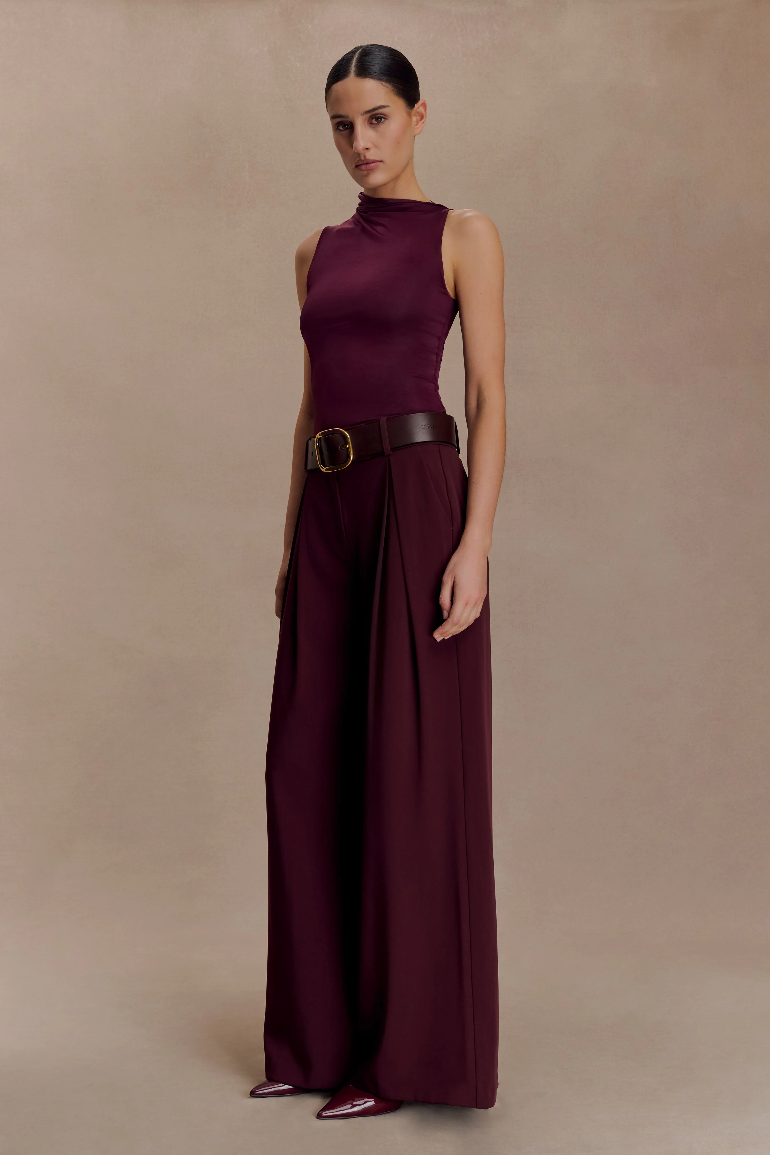 Hadleigh Sleeveless Slinky Top - Burgundy - Image 4