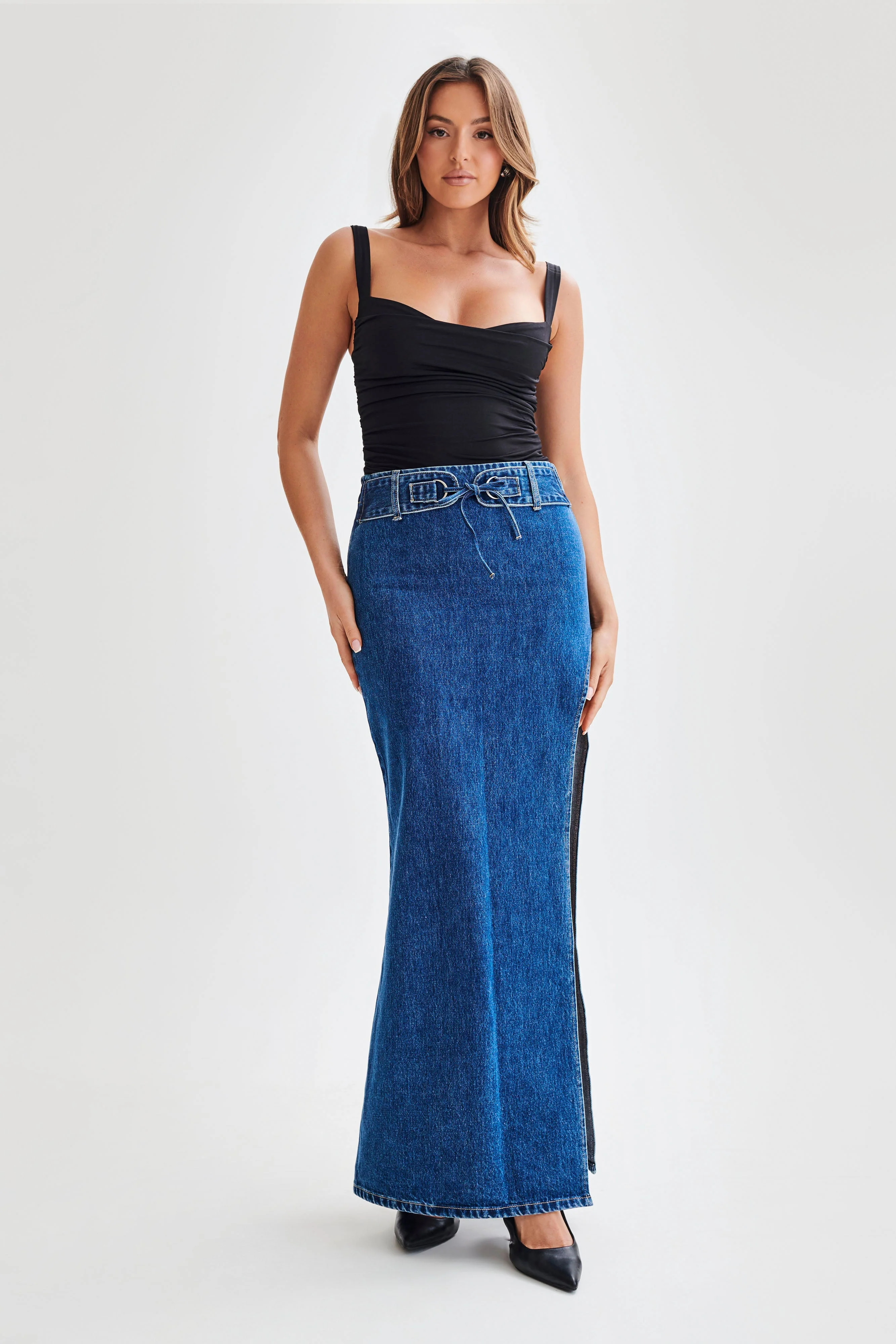 Hailey Slinky Long Line Sweetheart Top - Black - Image 4