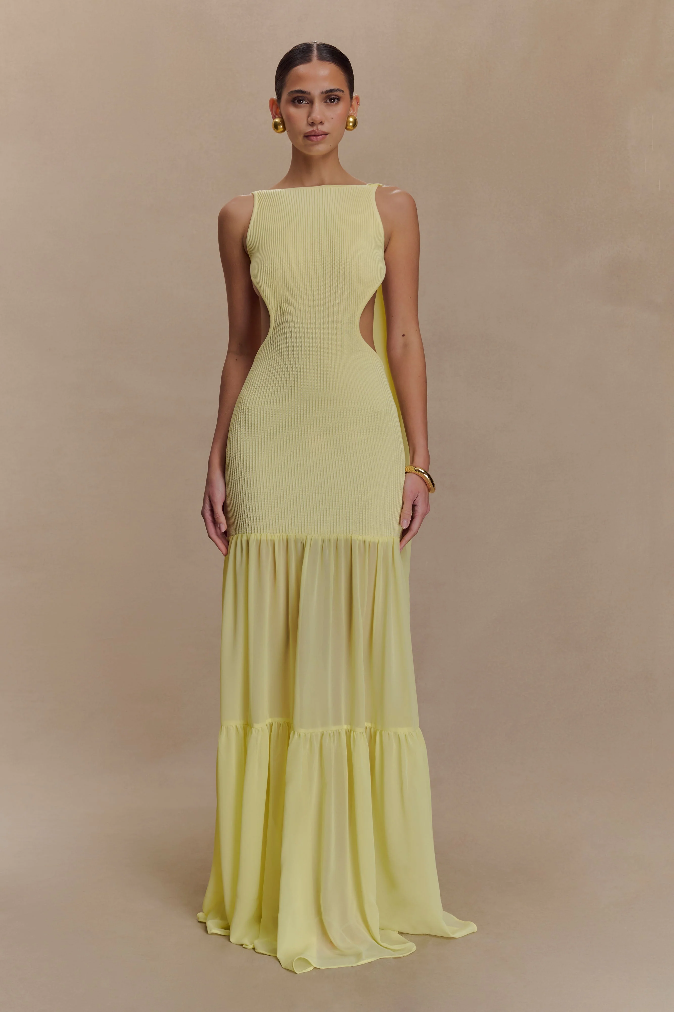 Haille Knit Chiffon Maxi Dress - Lemon - Image 2